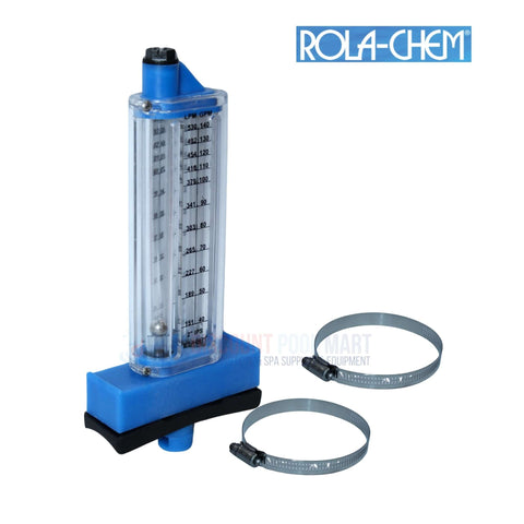 Rola-Chem Top Mount Flowmeter for 2" PVC, 40-140GPM, with hose clamps from Discount Pool Mart DPM.