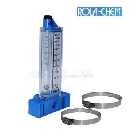 Rola-Chem Vertical Mount Flowmeter 570351V with measurement scale, suitable for 2" pipes, from Discount Pool Mart DPM.
