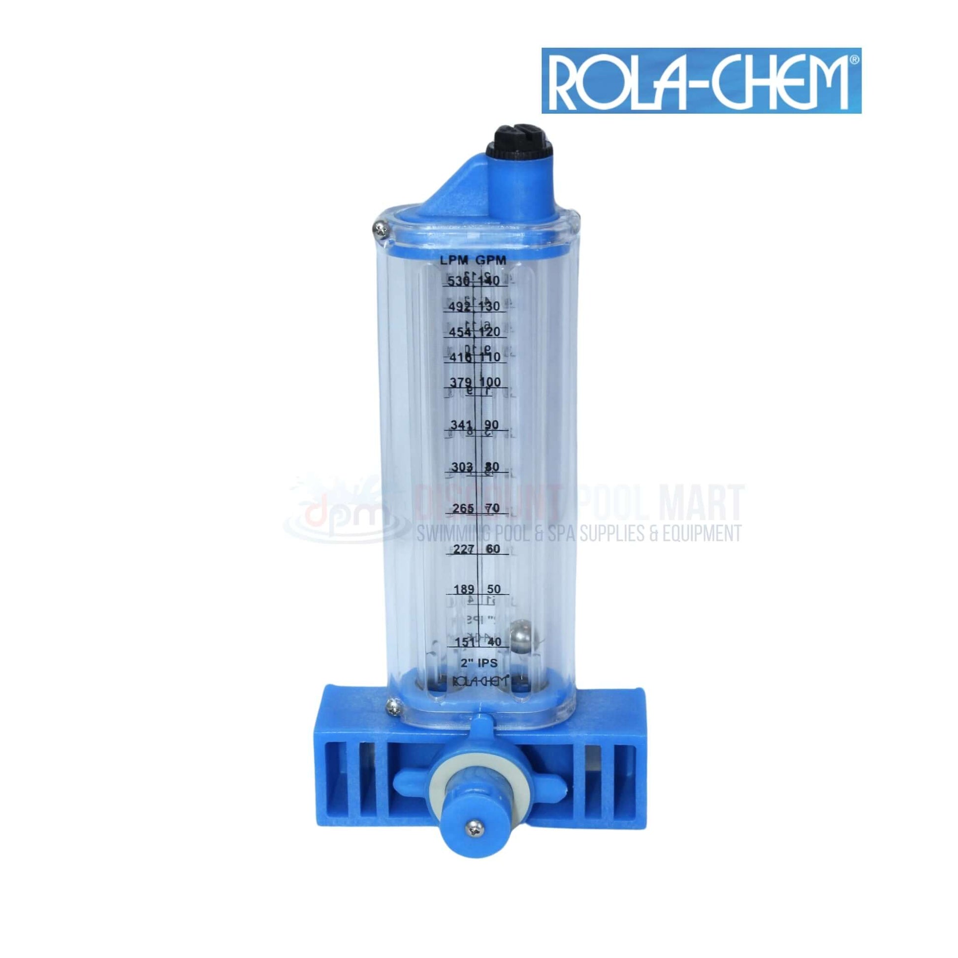 Rola-Chem vertical mount flowmeter 40-140 GPM for pool and spa systems, available at Discount Pool Mart DPM.