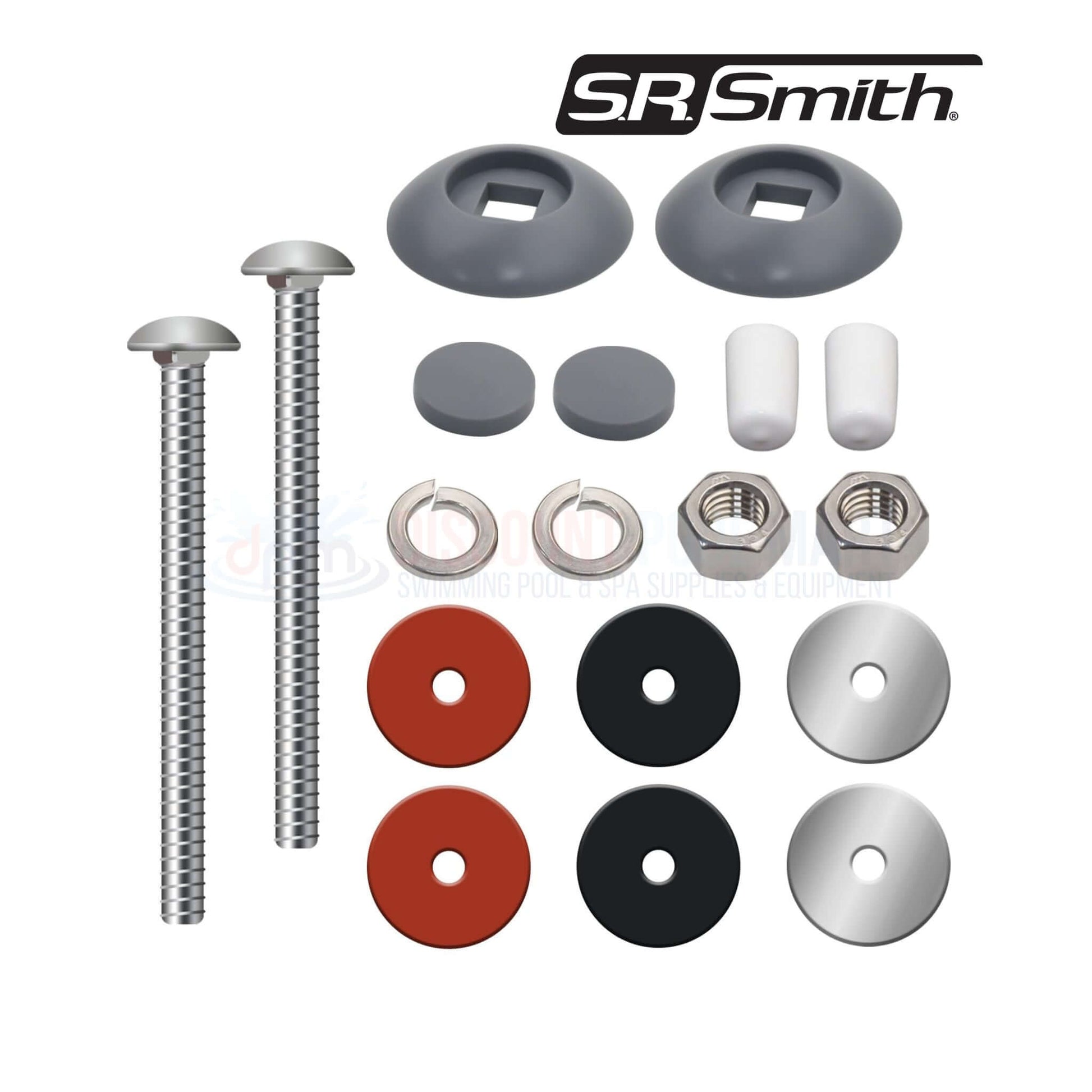 S.R. Smith Diving Board Bolt Kit components including bolts, washers, and nuts. Part number: 67-209-911-SS. Discount Pool Mart DPM.