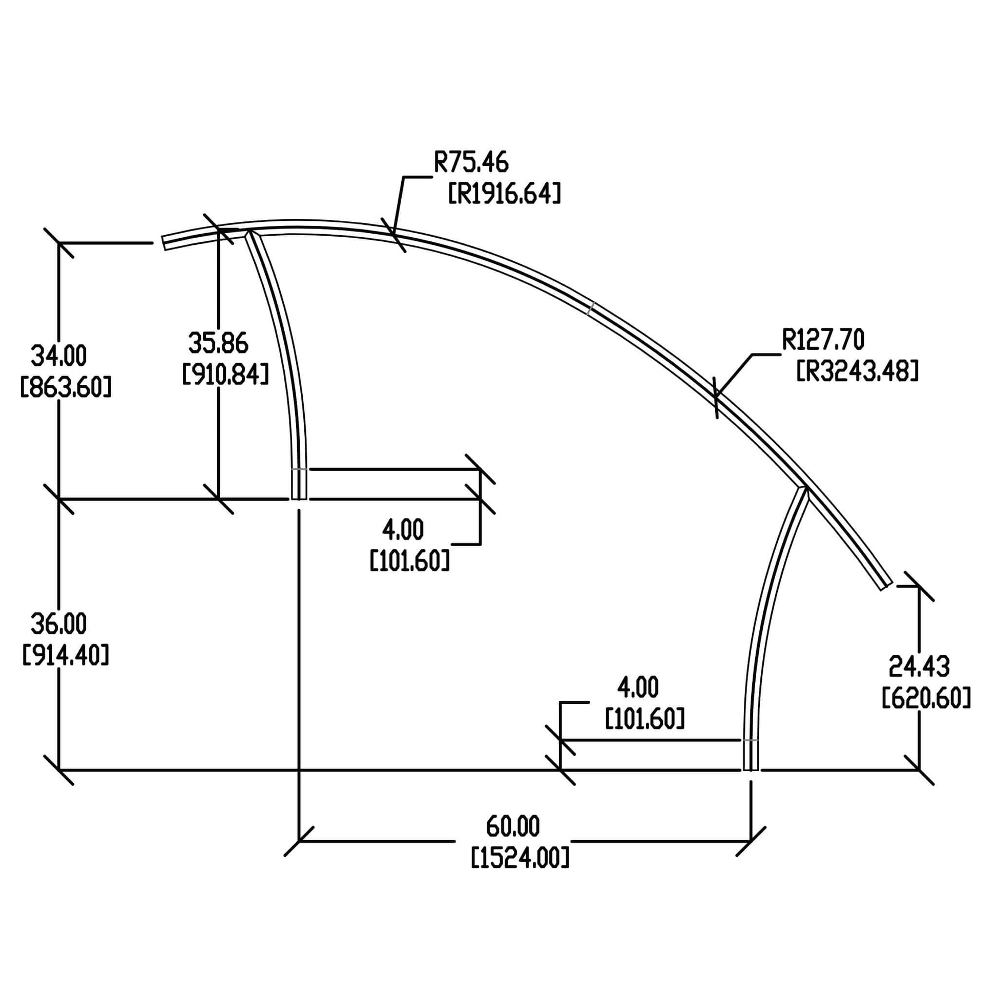 Diagram showing dimensions of the S.R. Smith Pool Artisan Single Stair Rail ART-1002 from Discount Pool Mart DPM.