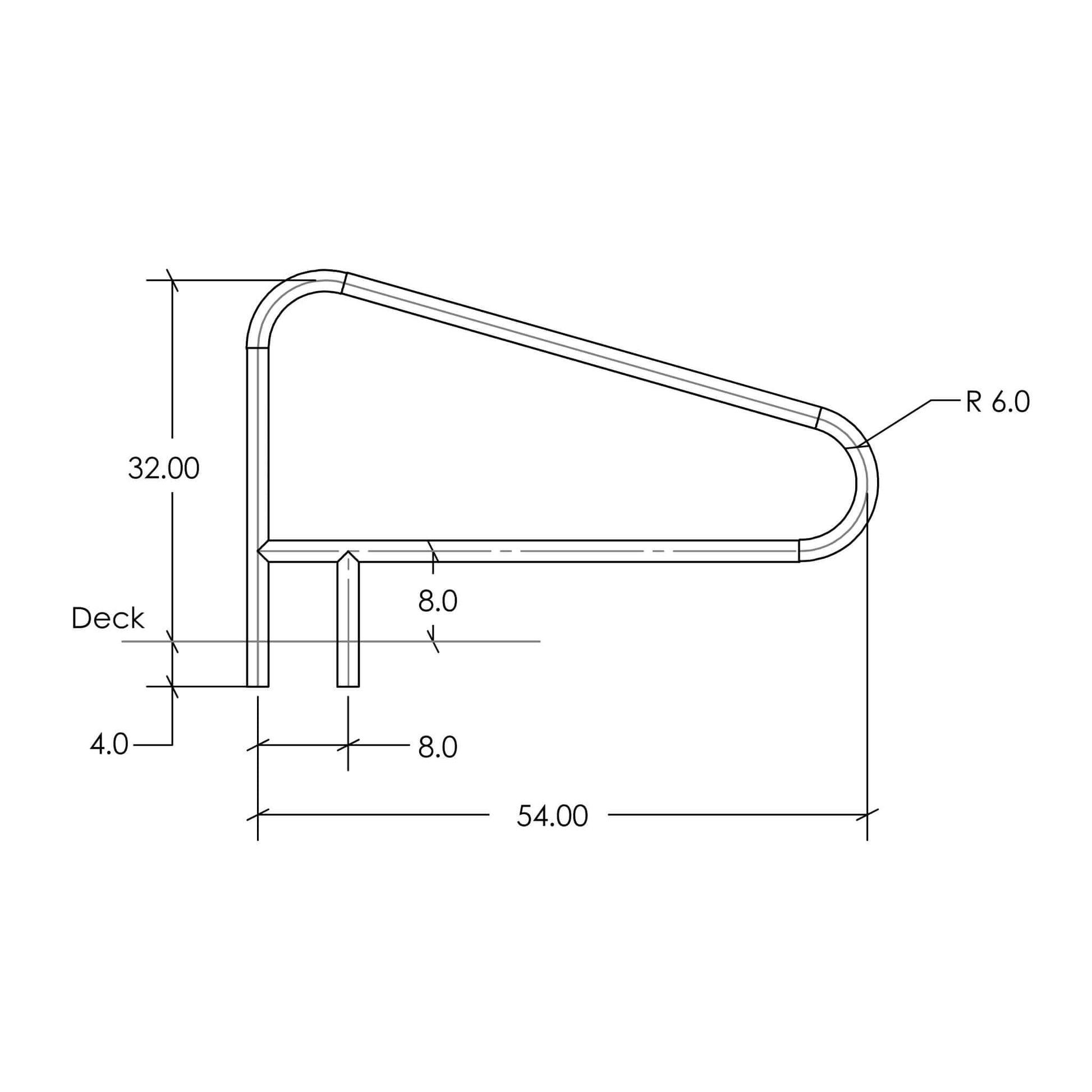 S.R. Smith DMS-103A 54" 3-Bend Center Grab Rail dimensions for pool access, Discount Pool Mart DPM.