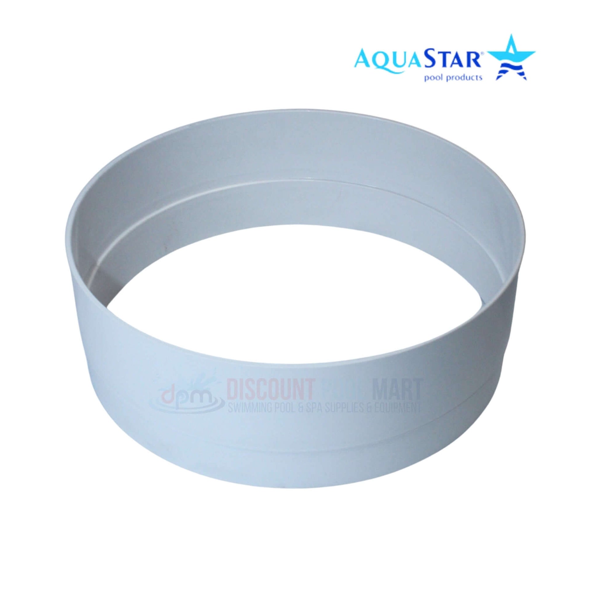 AquaStar SEC101 3" Skimmer Extension Collar in white, showing a round profile, ideal for pool supplies at Discount Pool Mart.