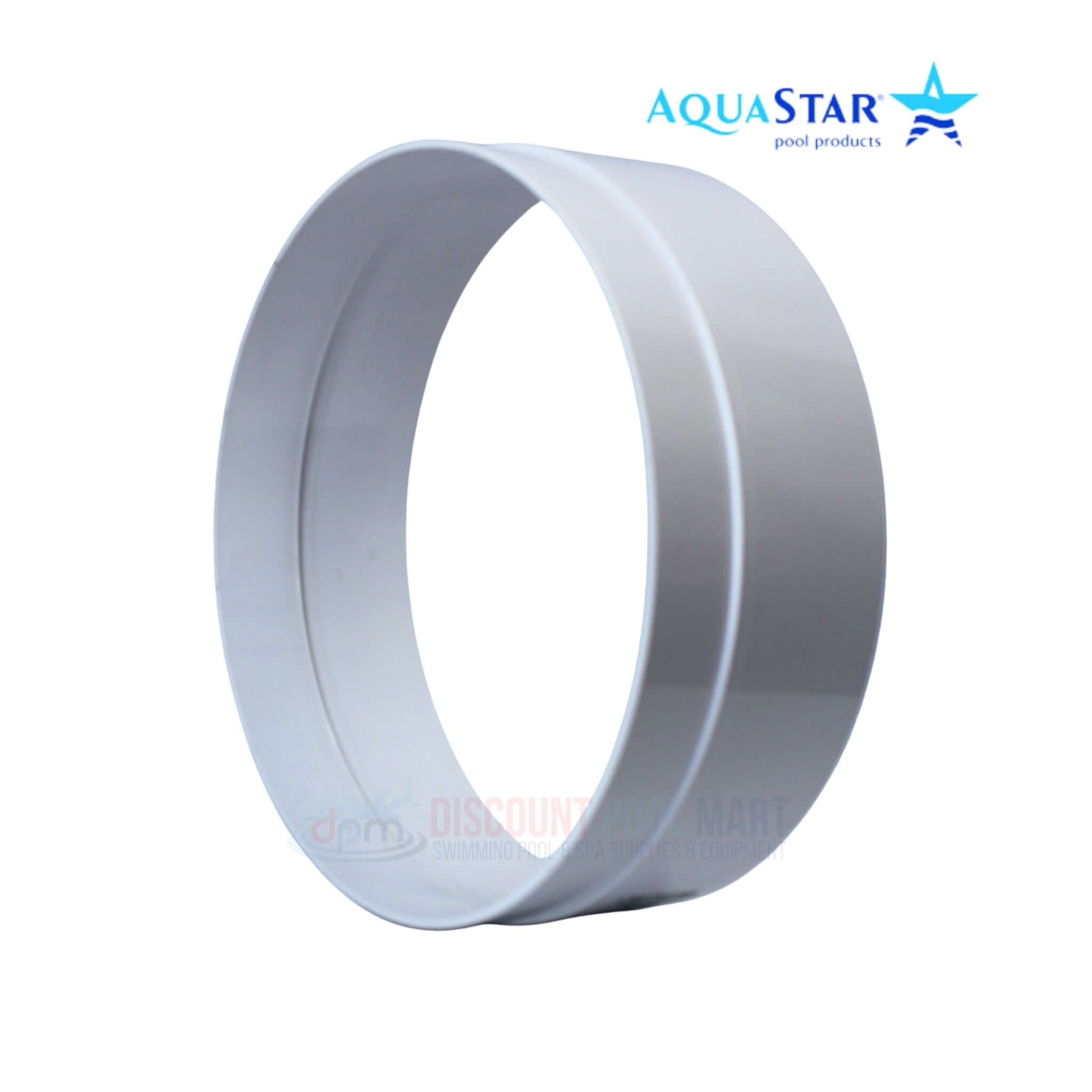 AquaStar SEC101 3" Skimmer Extension Collar in white, showcasing a smooth round design, ideal for pool supplies at Discount Pool Mart.