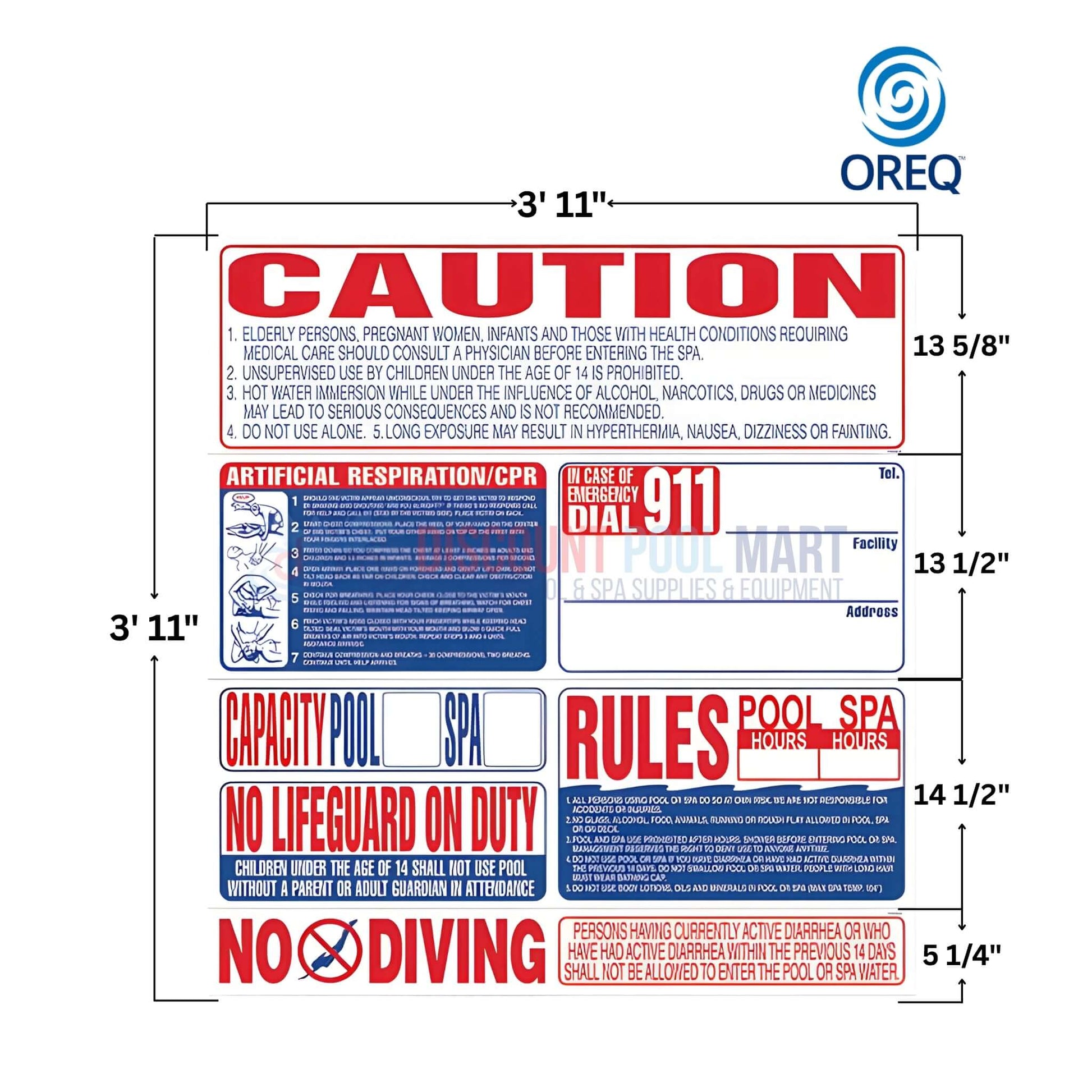 SI9000CA | Oreq 8-In-1 California Pool Safety Sign features safety messages and rules for pools, made from durable, UV-resistant material.