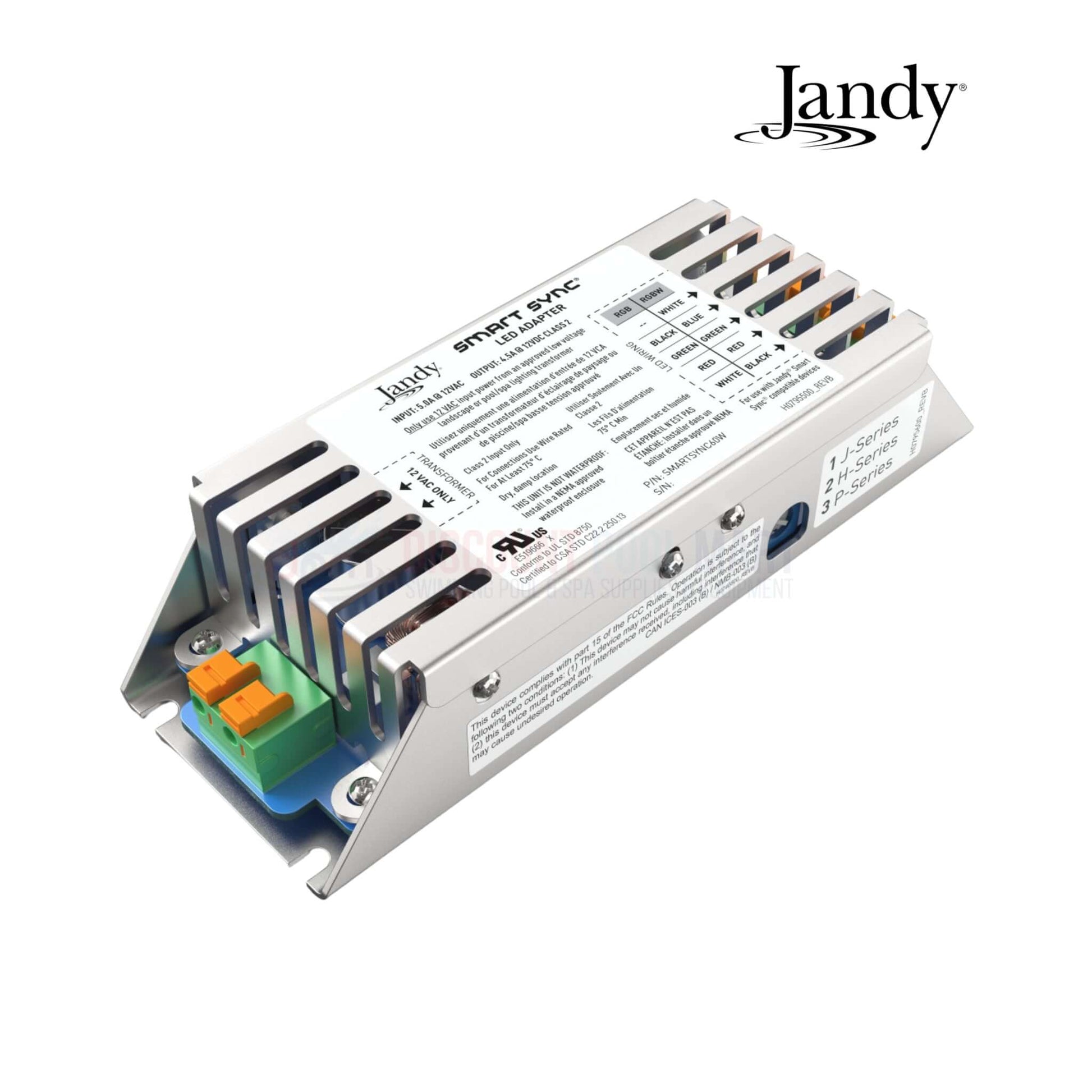 Jandy SMARTSYNC60W LED Adapter showing side angle, designed for syncing pool lighting and waterfalls. Available at Discount Pool Mart.