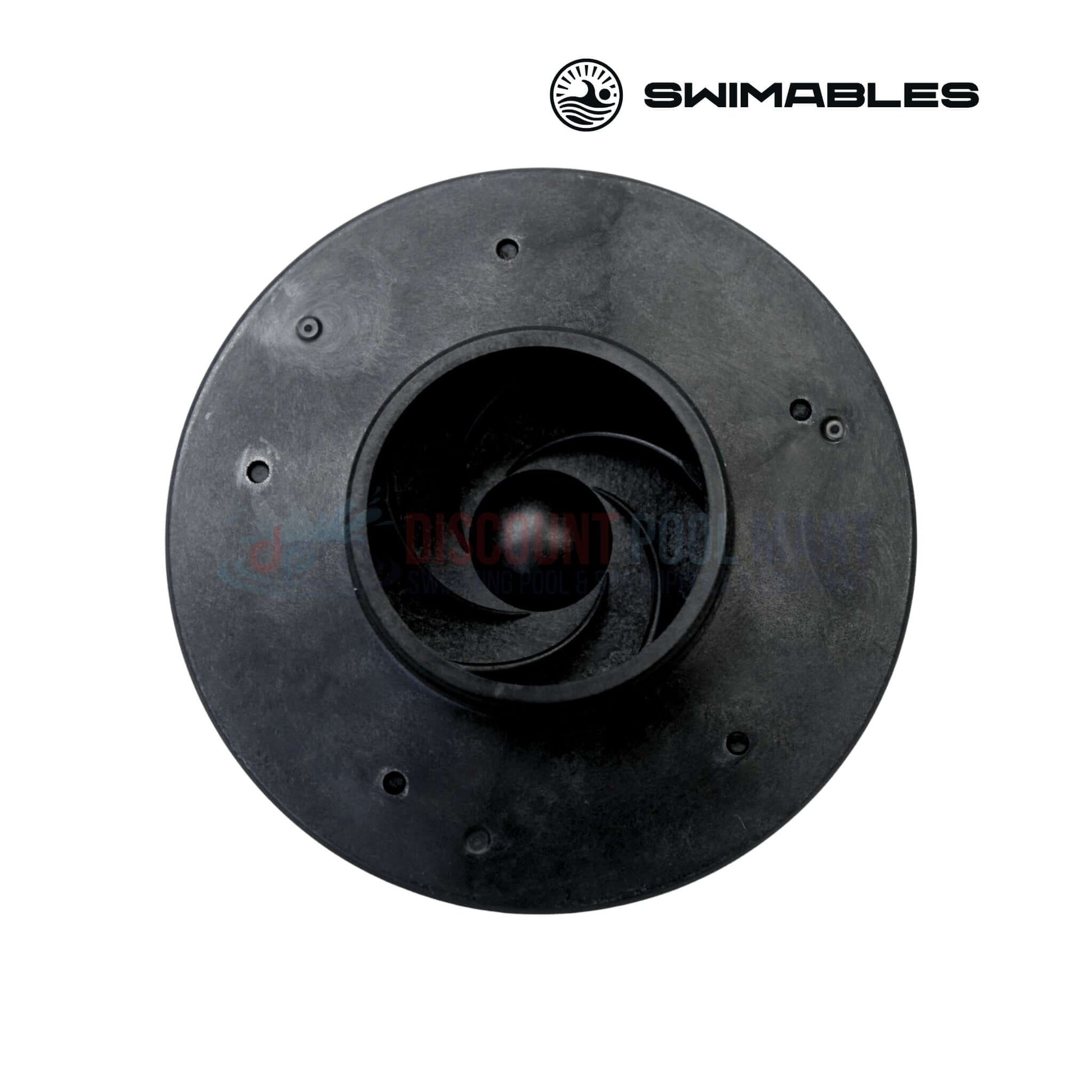 SW-22-005 | Swimables Hayward Pump 2HP Impeller | SPX2615C, black impeller top view, ideal for pool repairs, from Discount Pool Mart.