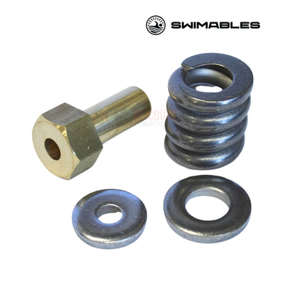 SW-26-531 Swimables Spring Barrel Nut assembly showing brass nut, metal spring, and washers for Pentair filters, pool supplies, Discount Pool Mart.