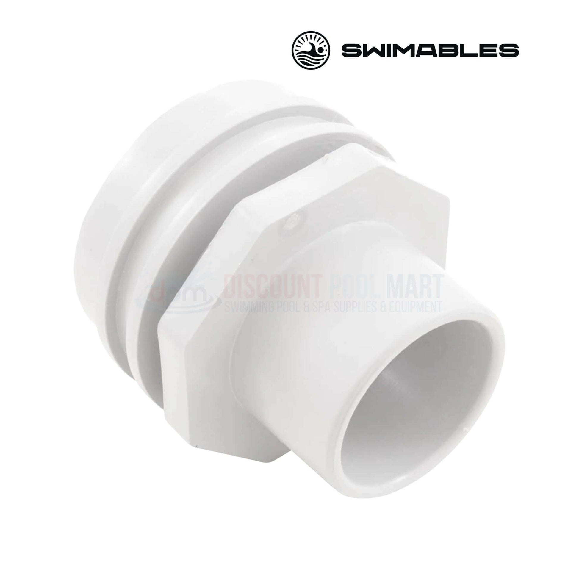 SW-30-815 | Swimables White Flush Mount Return Fitting | 1" Socket x 1" Eyeball, showing white ABS construction for pool use.