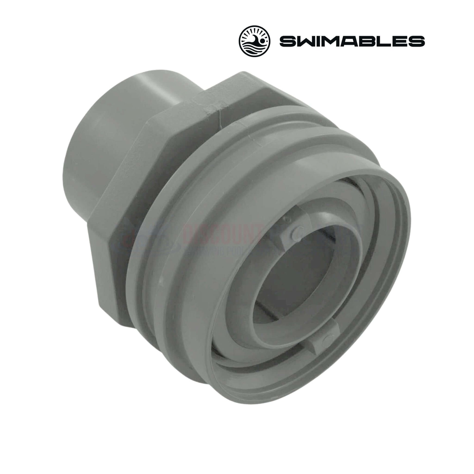 SW-30-816 | Swimables Gray Flush Mount Return Fitting | 1" Socket x 1" Eyeball showing a gray ABS fitting, ideal for pool supplies.