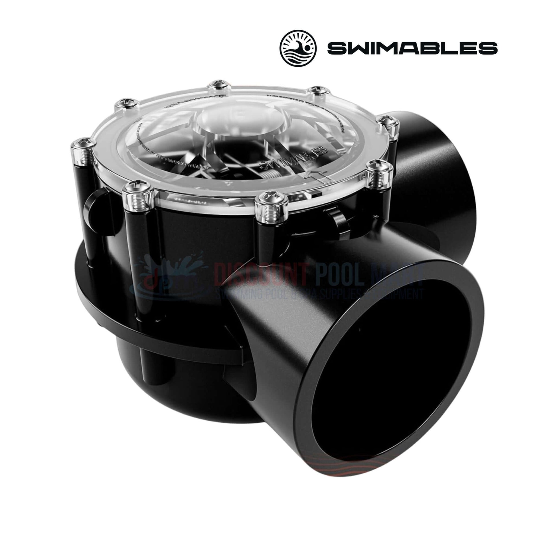 SW-35-915 | Swimables 90 Degree CPVC 1.5" x 2" Check Valve in black, transparent lid, ideal for pool supplies at Discount Pool Mart.
