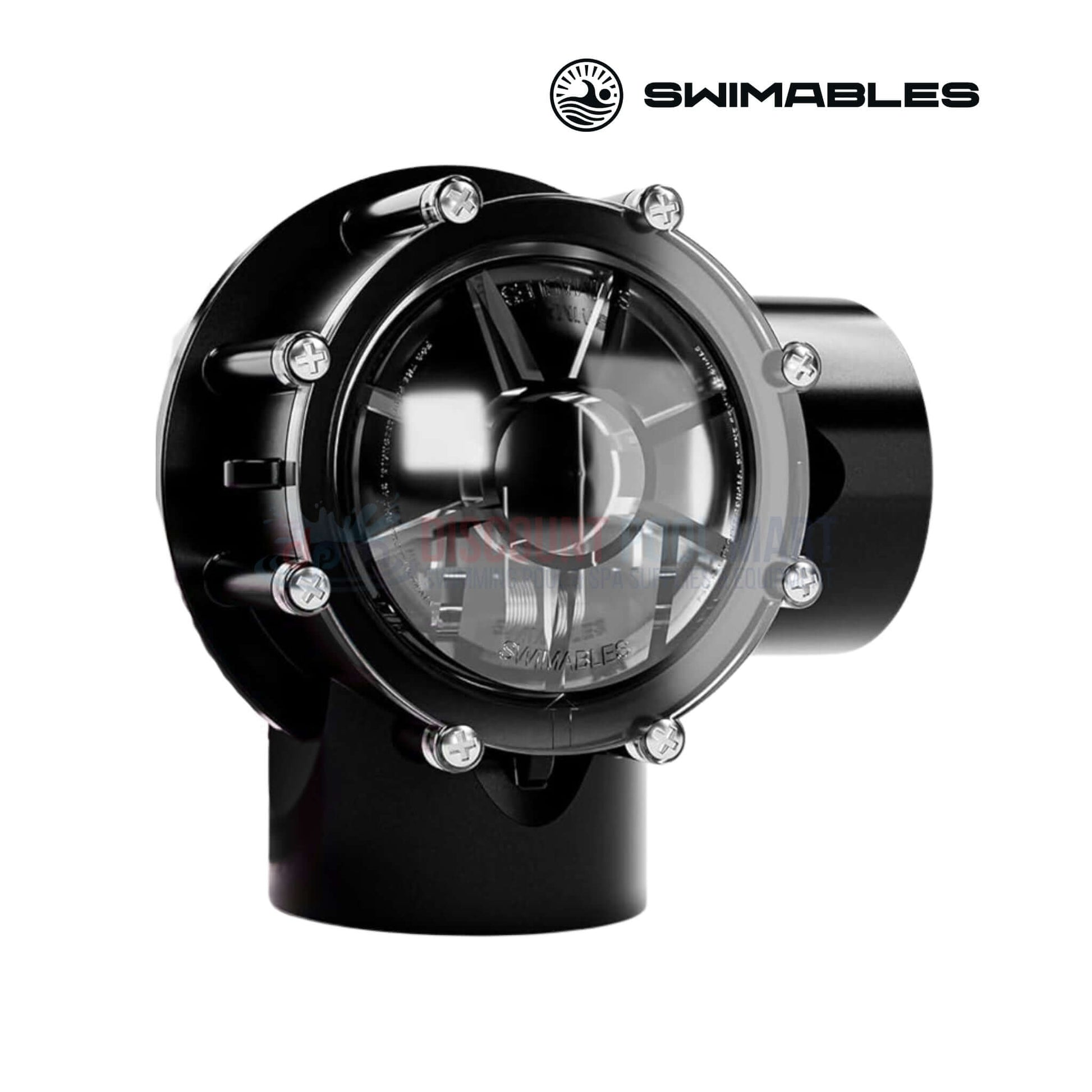 SW-35-915 | Swimables 90 Degree CPVC 1.5" x 2" Check Valve, black, showing transparent lid, ideal for pool supplies at Discount Pool Mart.
