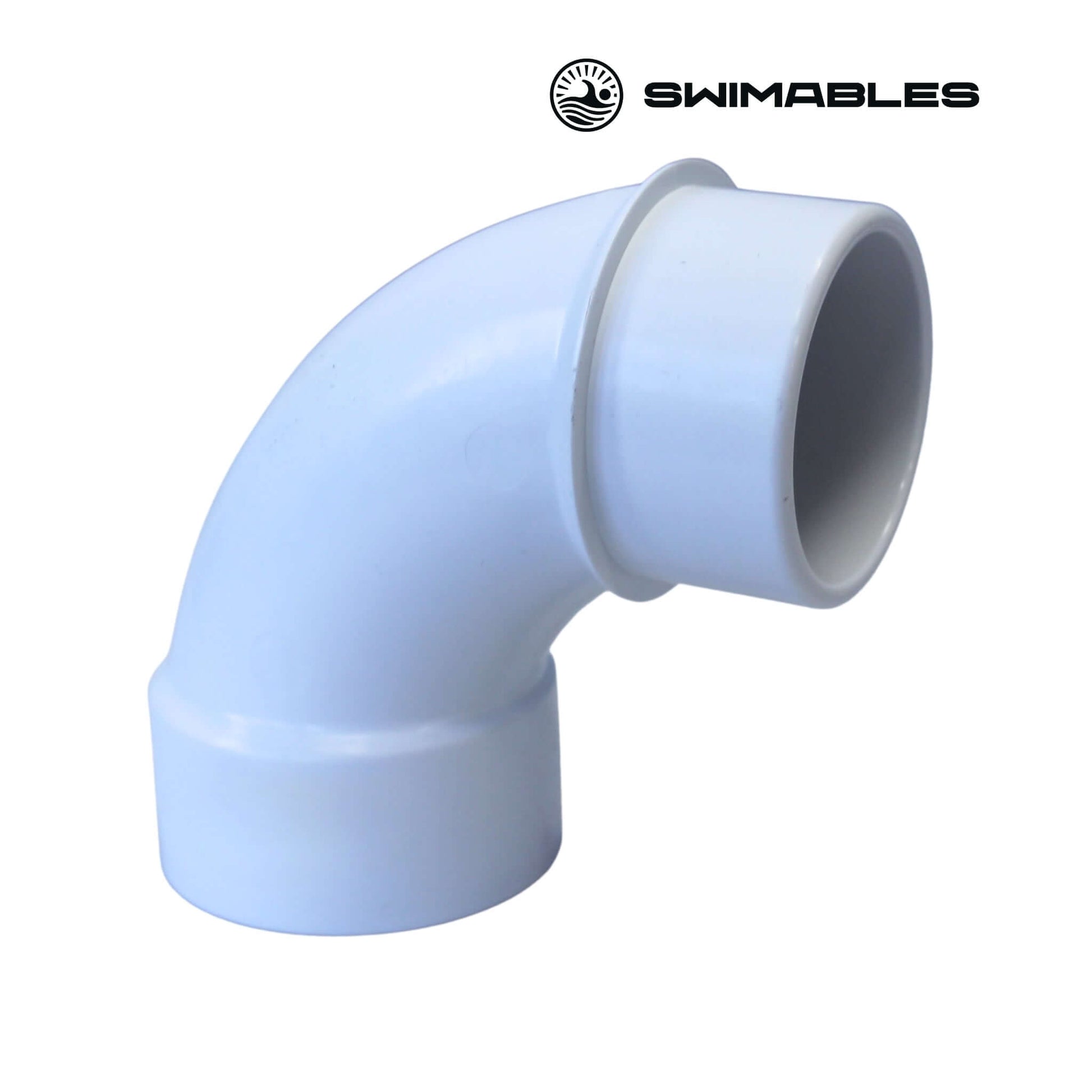 SW-39-912 | Swimables 2" Socket x 2" SPG Street Sweep 90 Elbow in white, ideal for smooth water redirection in pool systems.