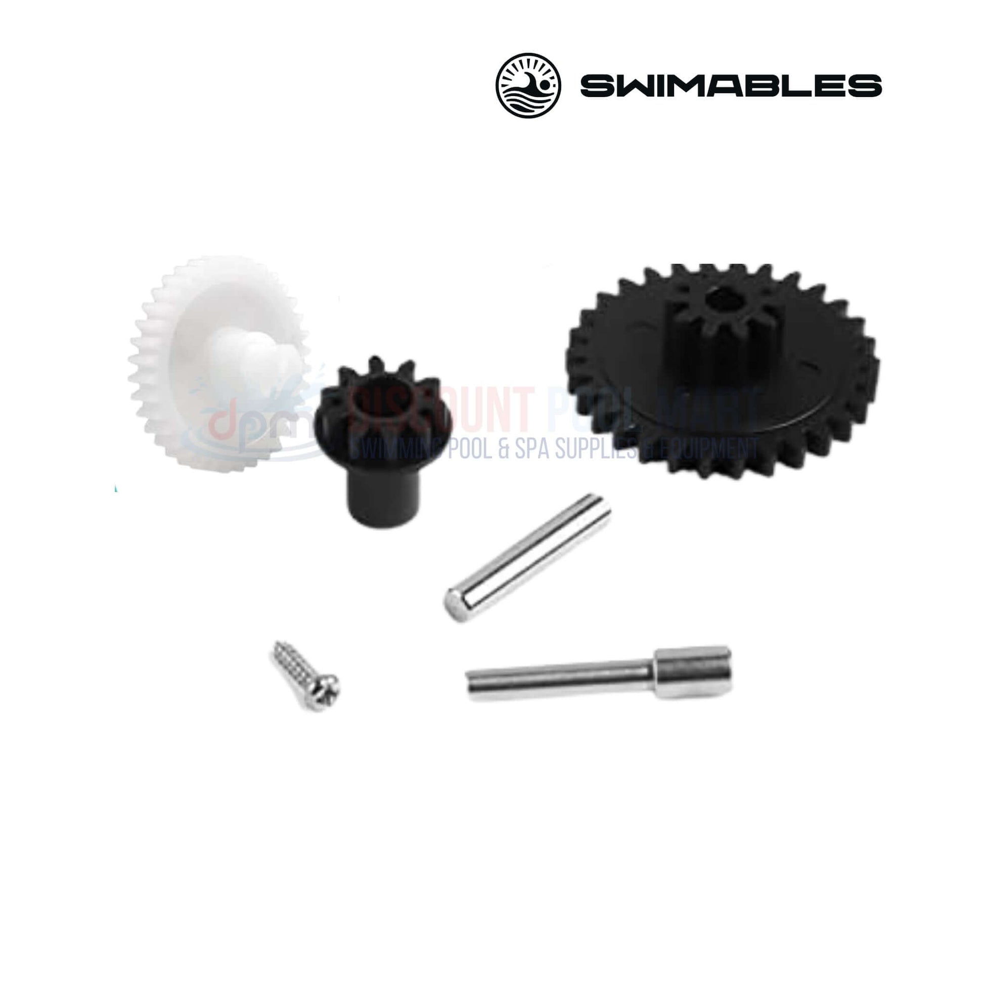 SW-61-079 | Swimables Hayward Cleaner Turbine Spindle Gear Kit | AXV079VP parts displayed including gears, pins, and screws for pool cleaners.