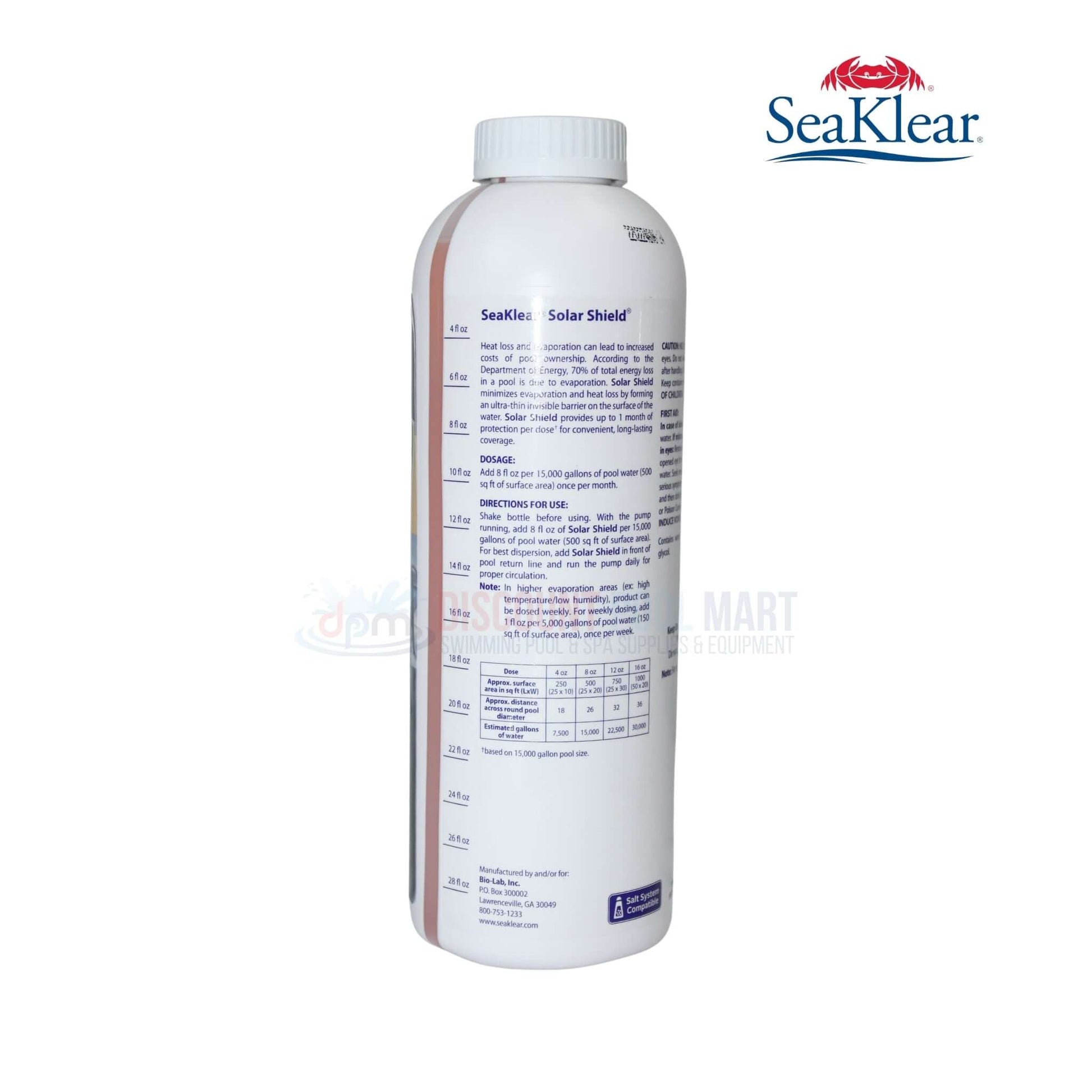 SeaKlear Solar Shield Liquid Solar Pool Cover 32oz by Discount Pool Mart. Minimizes evaporation and conserves heat.