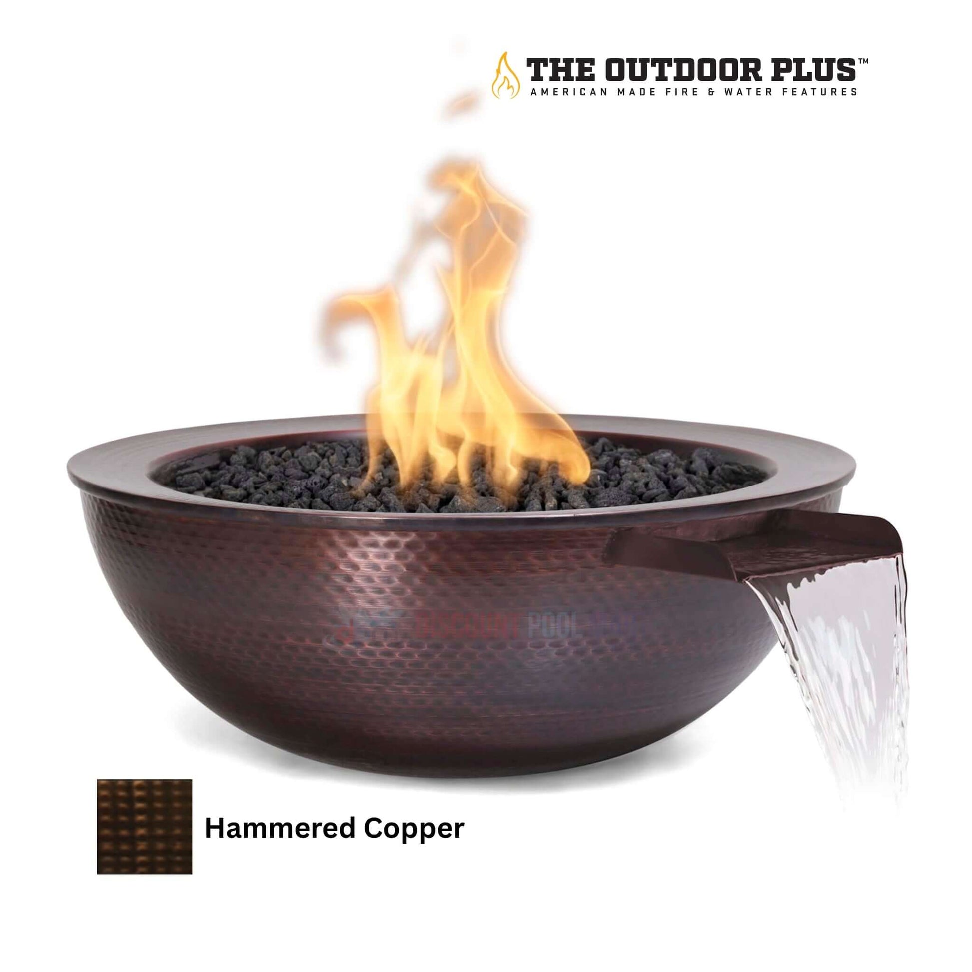 The Outdoor Plus Sedona Fire & Water Bowl in Hammered Patina Copper, 27" SKU: DPM, designed for outdoor elegance.