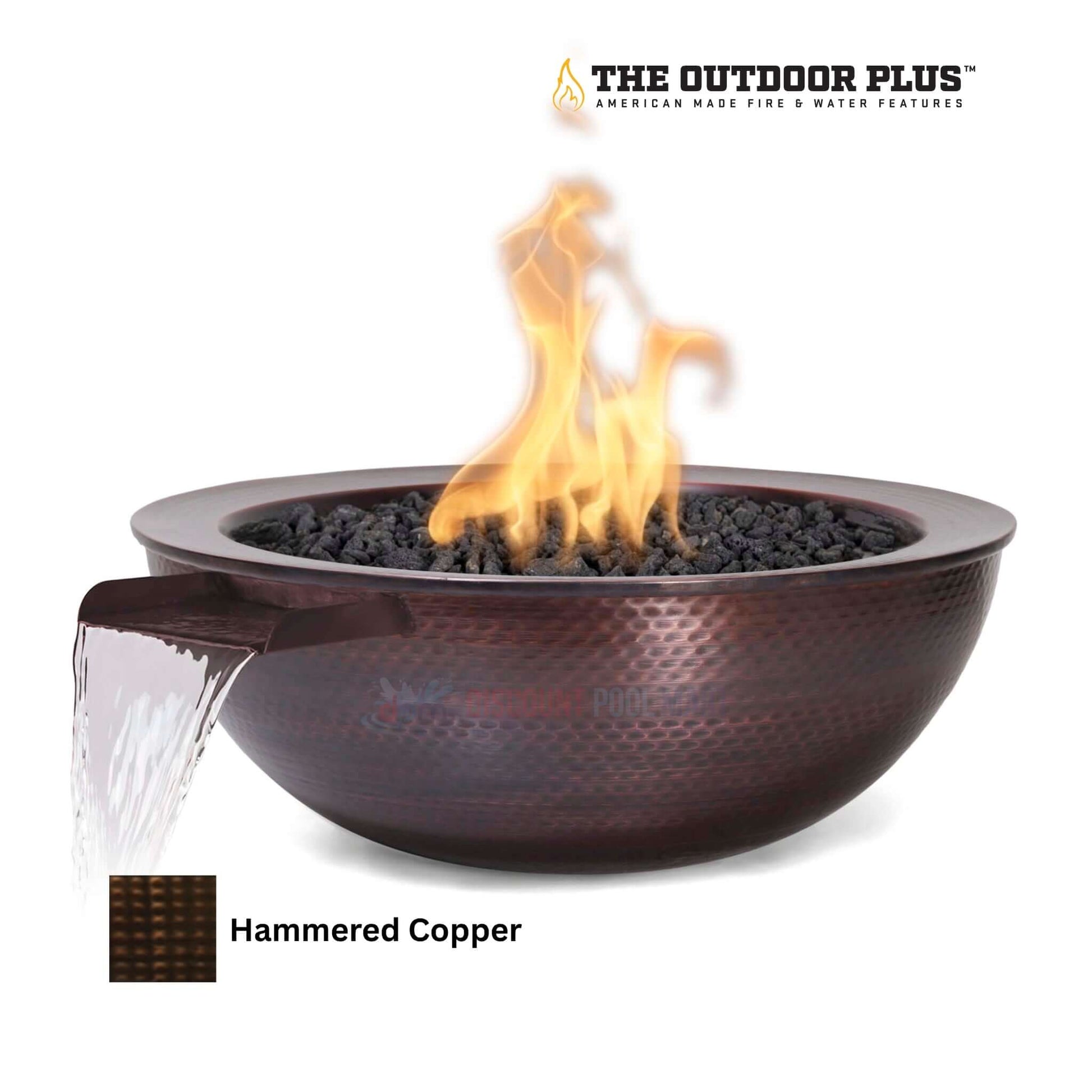 The Outdoor Plus Sedona Fire & Water Bowl in Hammered Patina Copper, 27"; DPM SKU: 12345, fire and water feature.