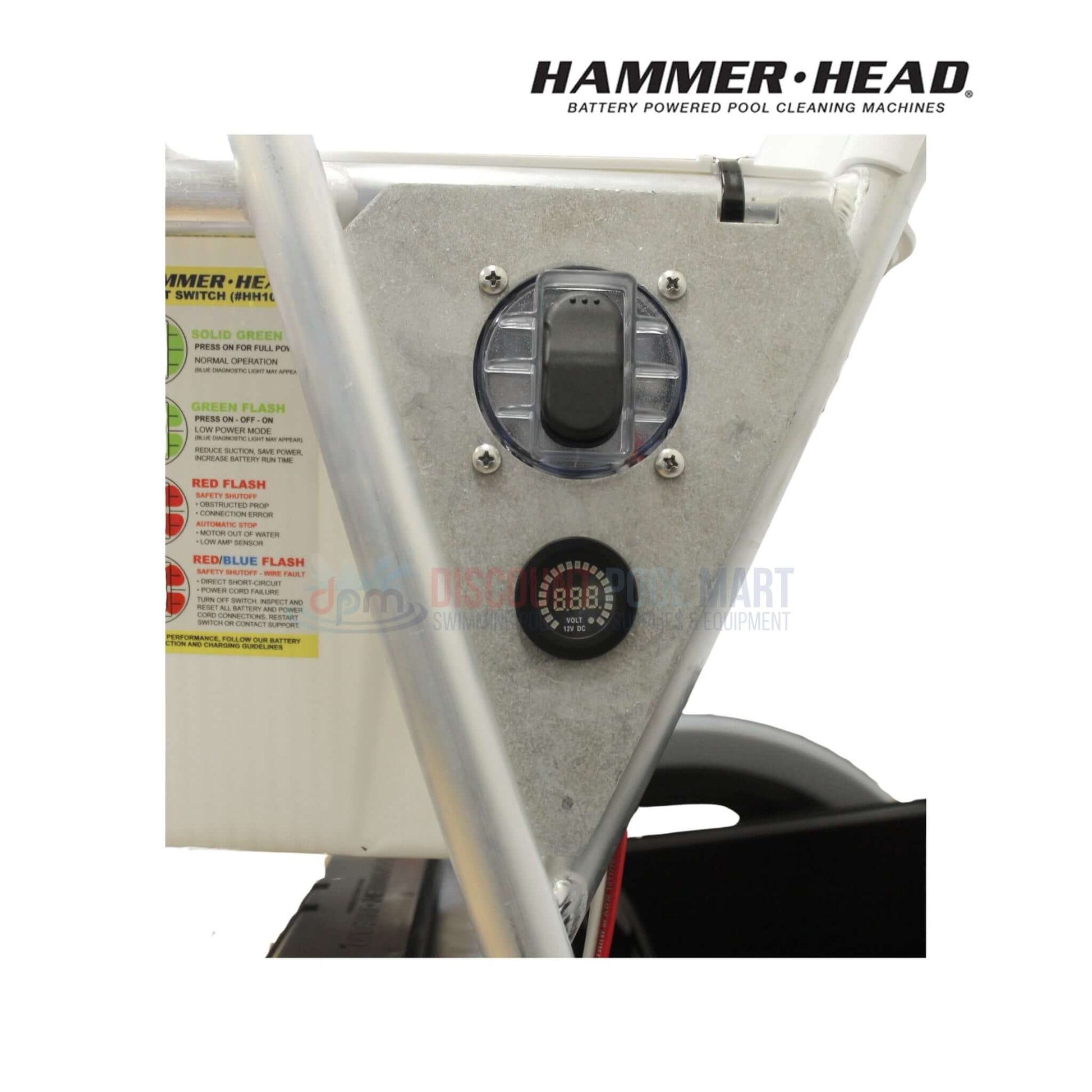 Service-21 | HammerHead 21" Pool Cleaner 40' Cord control panel close-up, showcasing battery status, part of Discount Pool Mart pool supplies.