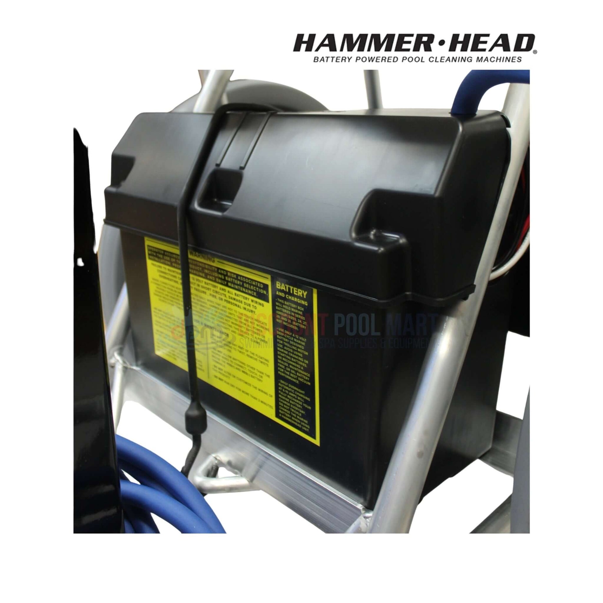 HammerHead 21" Pool Cleaner 40' Cord battery compartment close-up showing battery specifications; available at Discount Pool Mart.