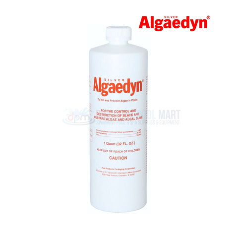 Silver Algaedyn 32 oz. algae remover by Discount Pool Mart; effective against green, black, and mustard algae.