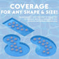 Coverage illustration for Solar Sun Rings Pool Cover, showing optimal performance for various pool shapes and sizes.