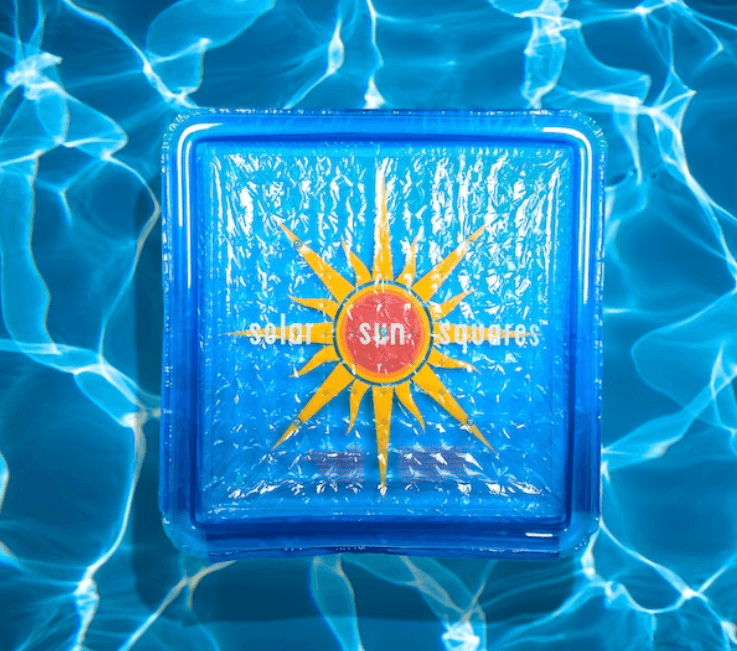 Solar Sun Square Pool Cover with Water Anchor, 5' x 5', SSSA-SB, Discount Pool Mart DPM, sunburst design.