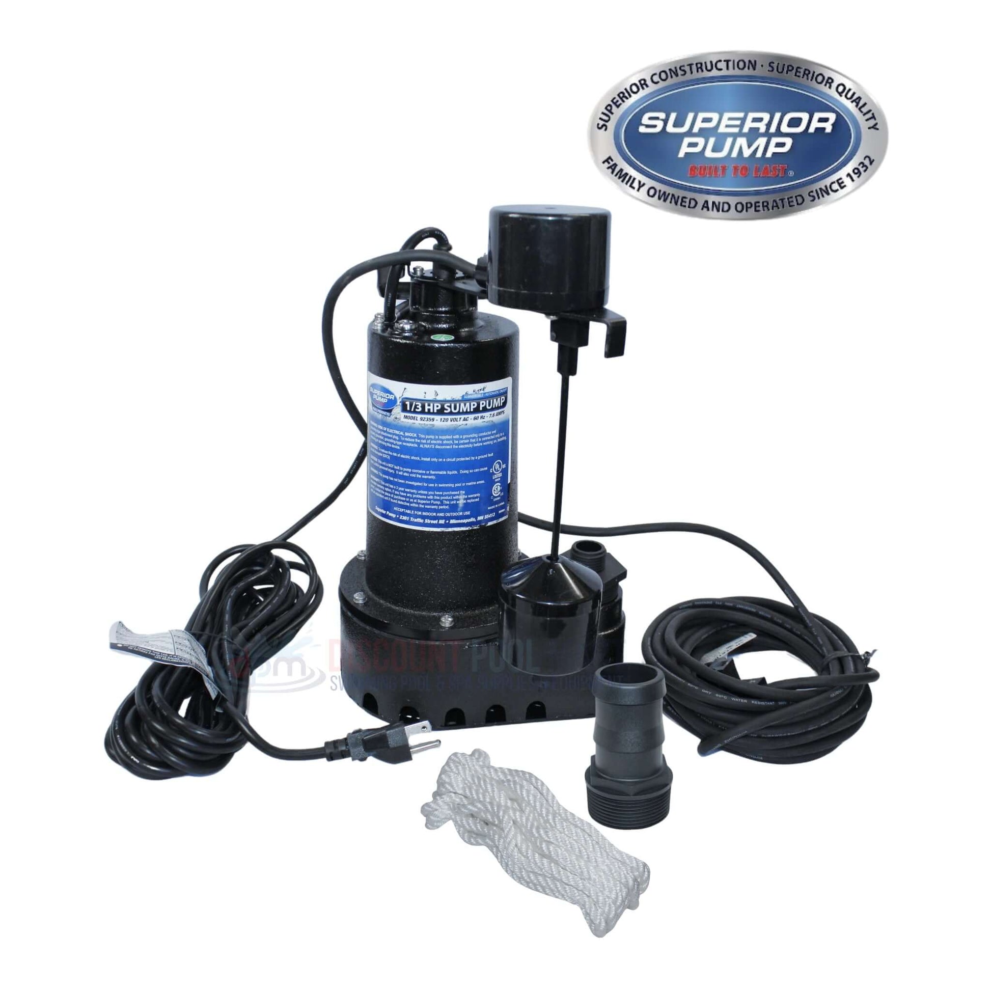Superior Cast Iron Submersible Pump 1/3 HP by Discount Pool Mart DPM for efficient water removal.
