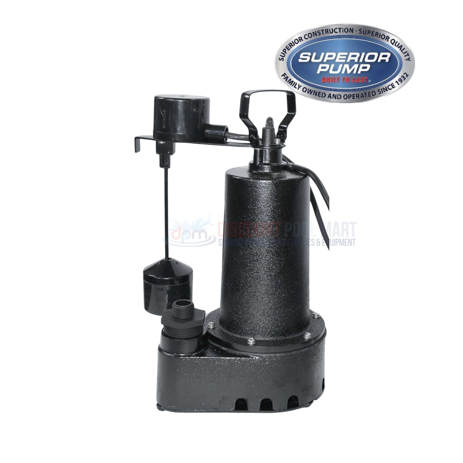 Superior Cast Iron Water Drain Submersible Pump 92359 from Discount Pool Mart DPM, 1/3 HP, 3600 GPH, reliable water removal.