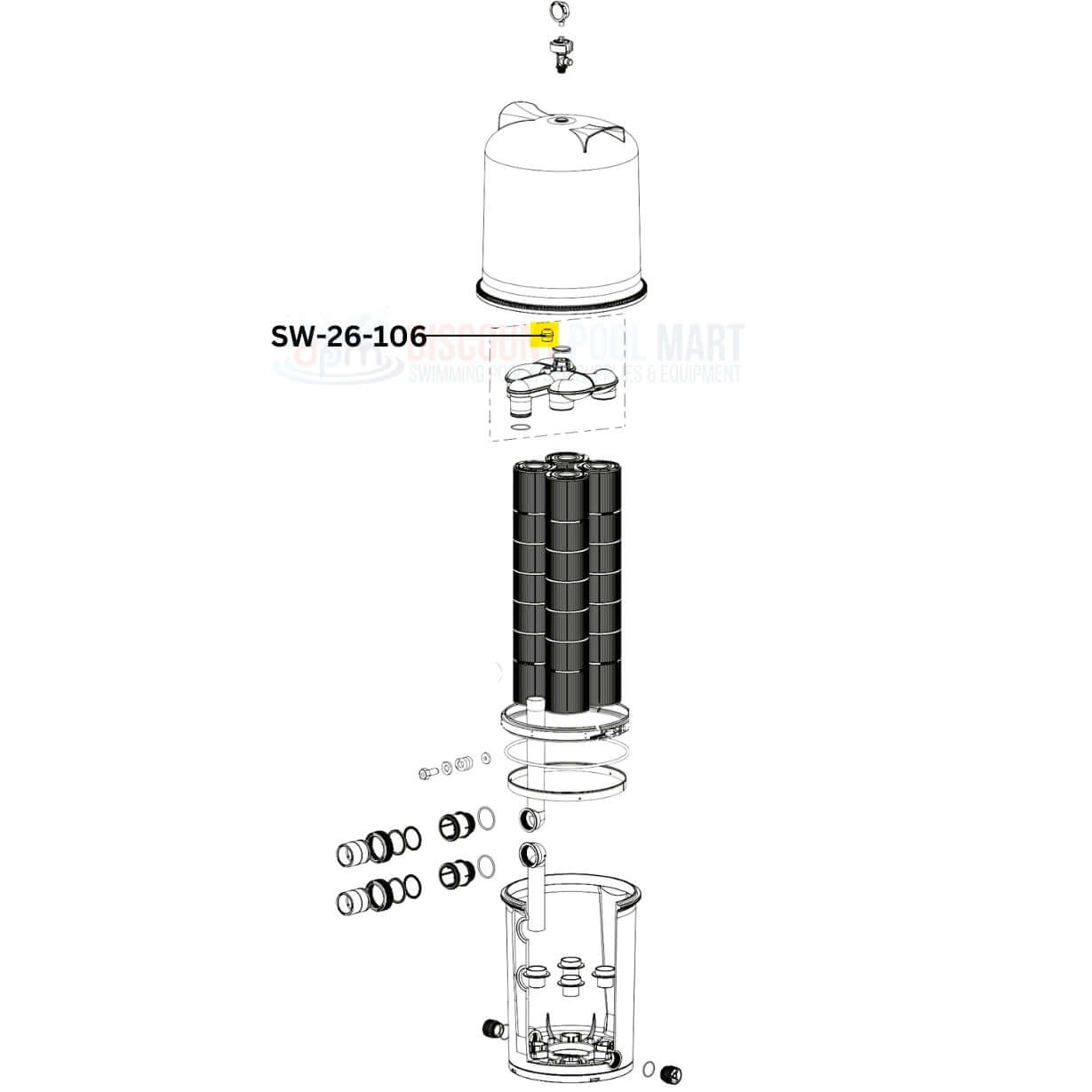 Swimables Air Bleeder Screen Cap SW-26-106 diagram for Pentair Filters at Discount Pool Mart DPM.