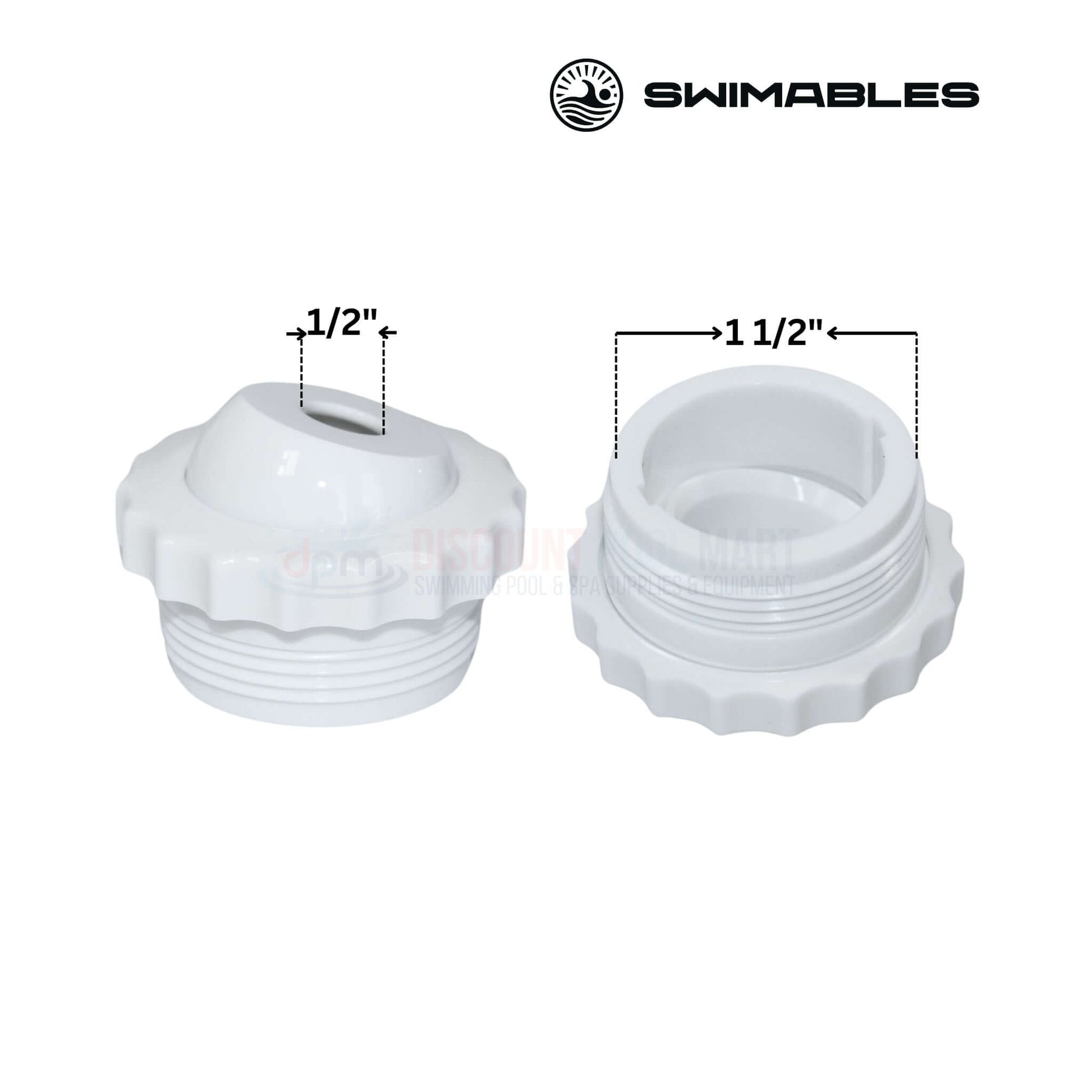 Swimables 1/2" Directional Fitting with 1 1/2" Connections, White, Durable, High-Quality Pool Part, SKU: SW-30-820, Discount Pool Mart DPM