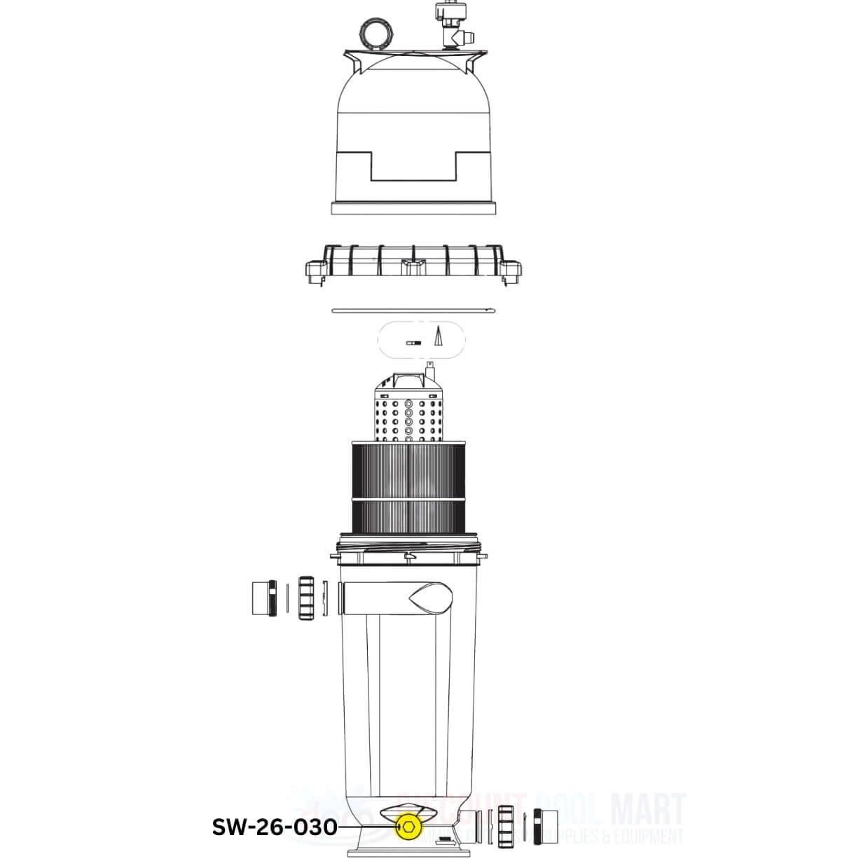 Diagram of Swimables Drain Cap SW-26-030 for Pentair Filters from Discount Pool Mart (DPM) for secure, leak-proof seal.
