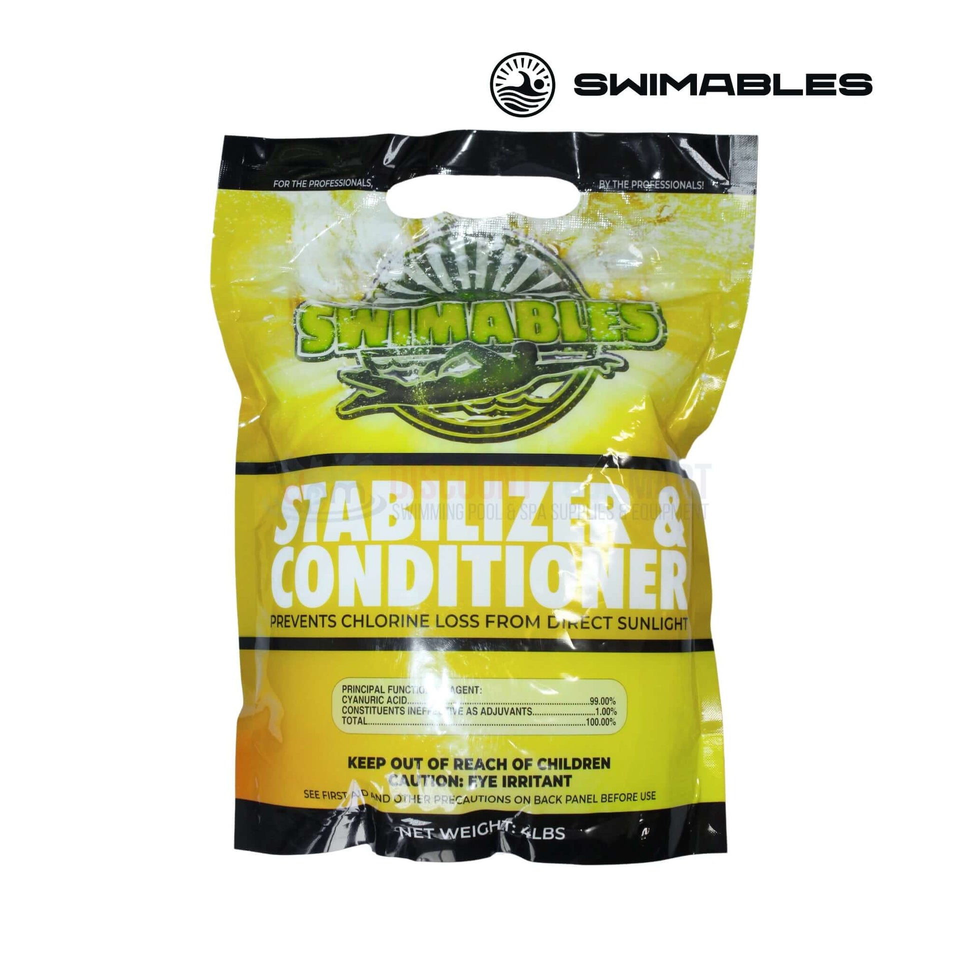 Swimables High Strength Stabilizer and Conditioner 4lbs-8lbs by Discount Pool Mart DPM, protects chlorine effectiveness.