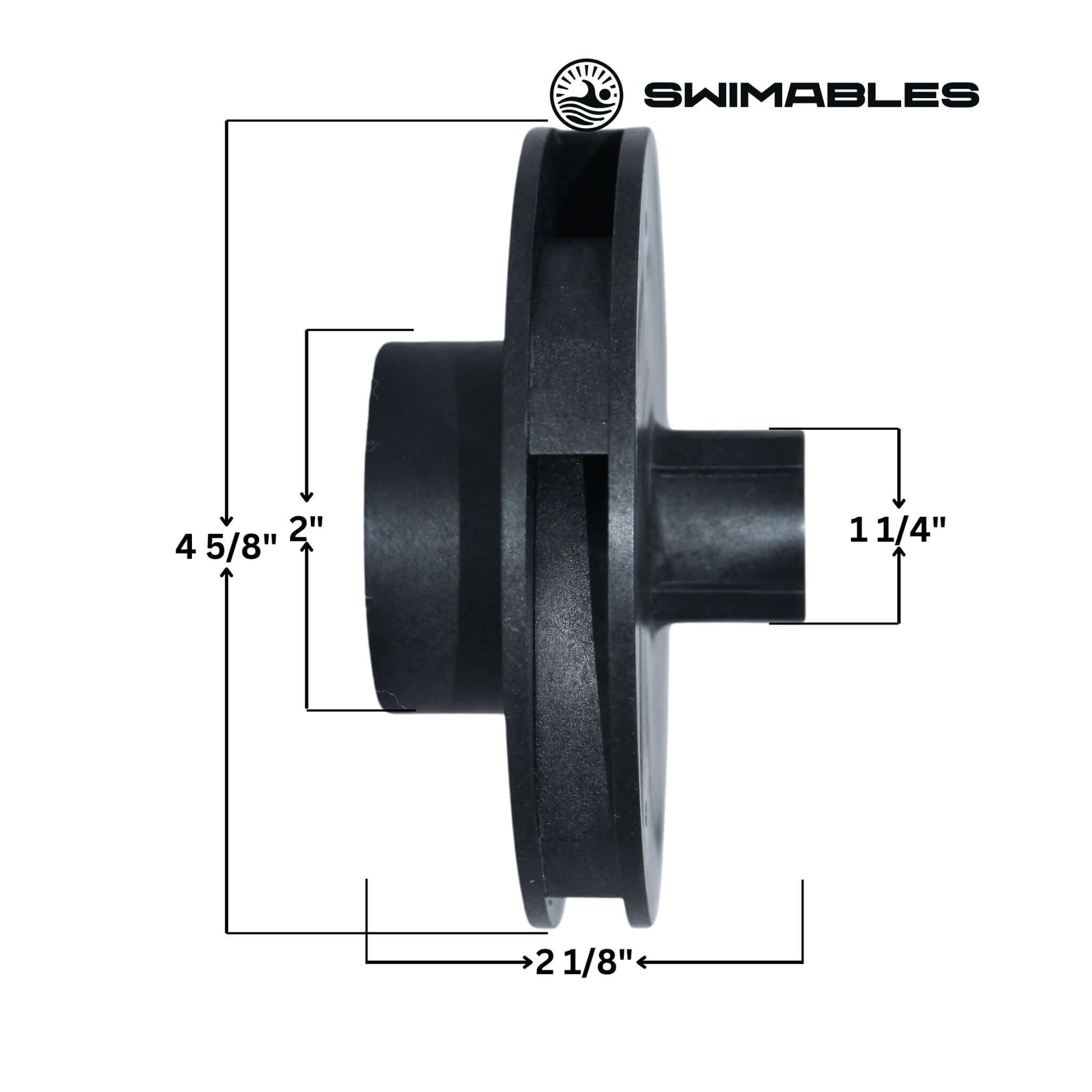 Swimables impeller SW-21-302 dimensions for Pentair pumps | Discount Pool Mart DPM | 0.75HP full rated, 1HP up rated.