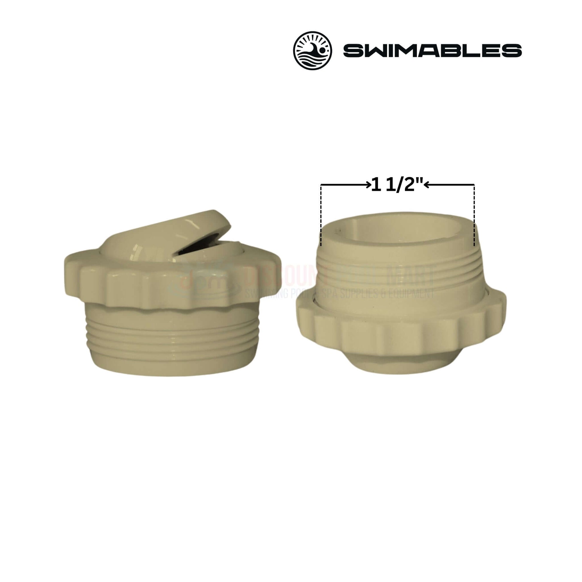 Swimables 1.5-inch MIP threaded directional eyeball fitting slotted in tan for pool circulation at Discount Pool Mart DPM.