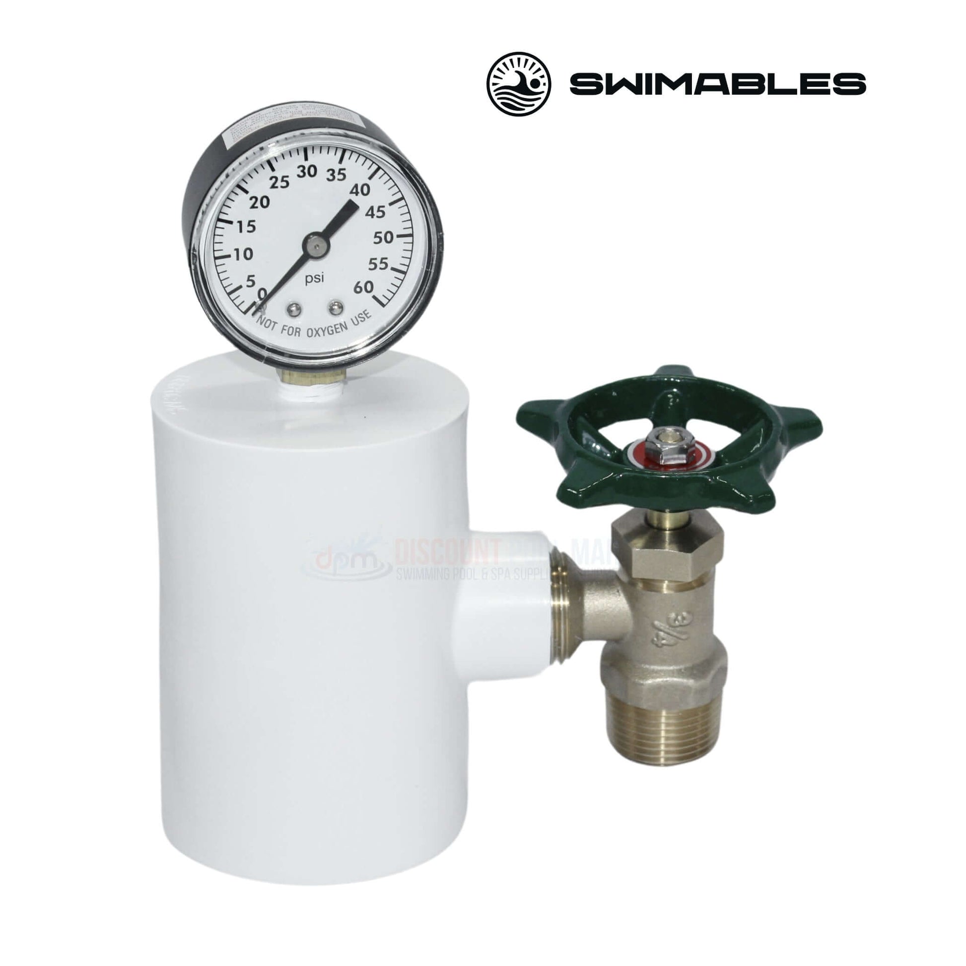 Swimables 2" Pressure Test Kit SW-30-999 with gauge, valve for pool plumbing, available at Discount Pool Mart DPM.