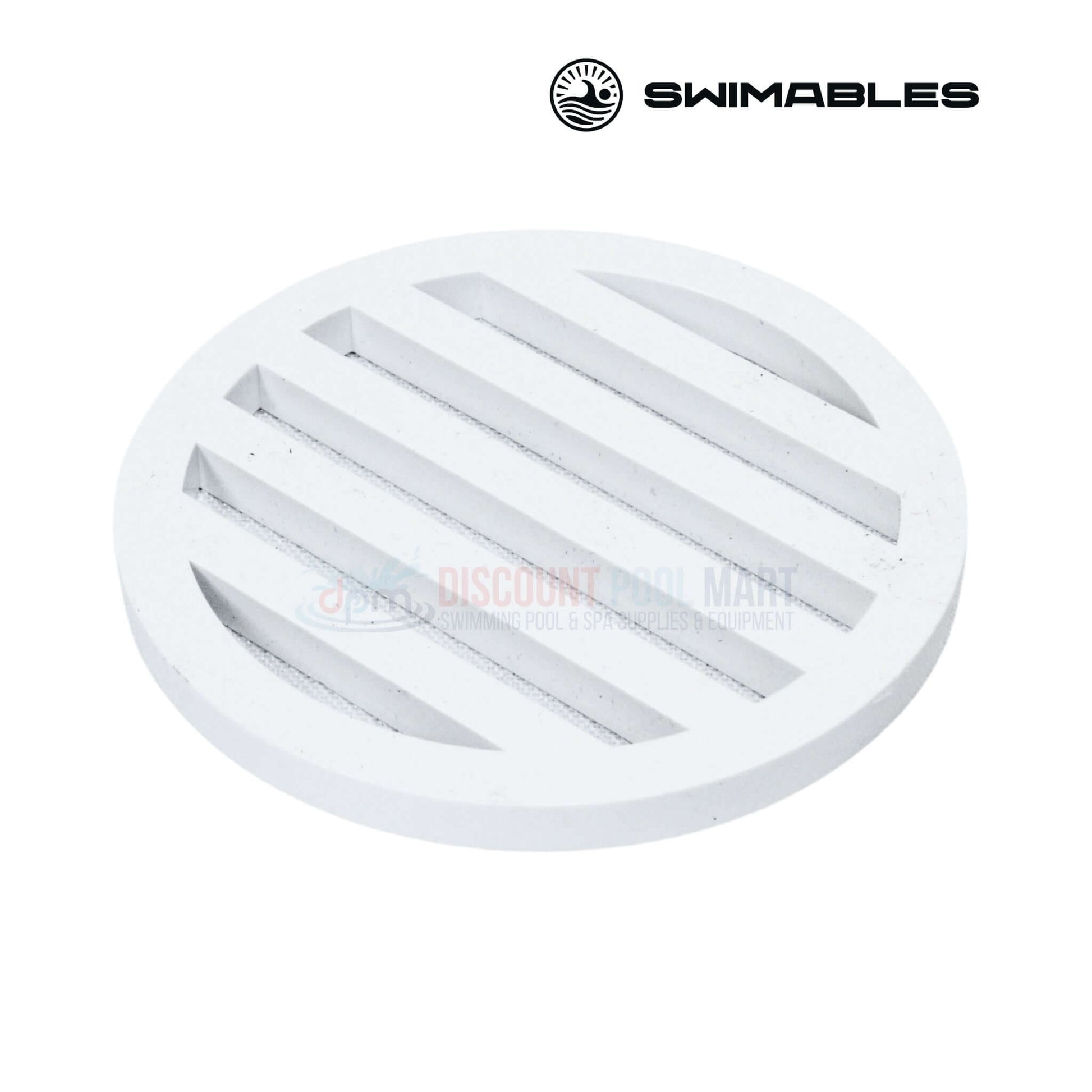 Swimables Round Deck Drain Cover 3 inch in white, ideal for pool decks, from Discount Pool Mart DPM.