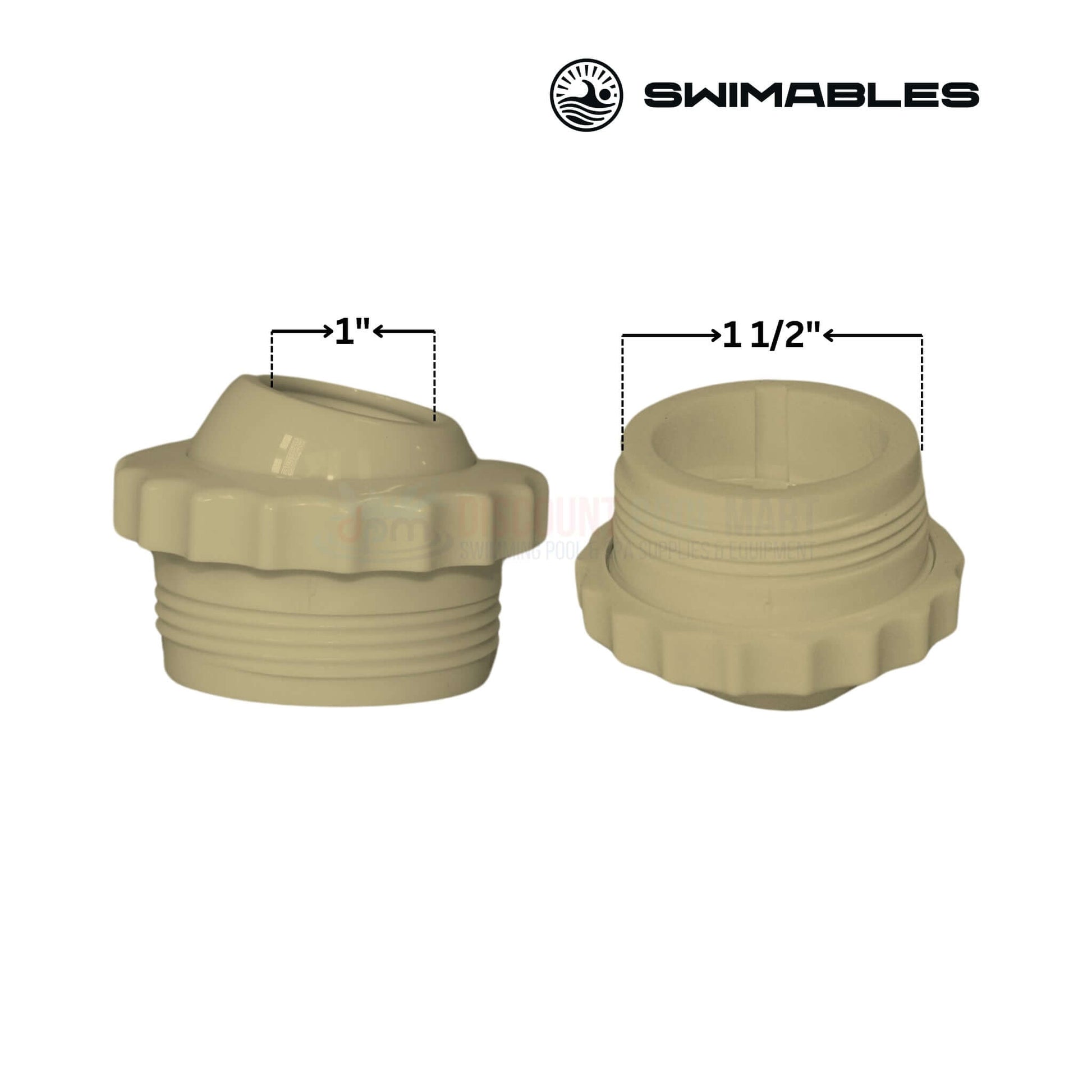 Swimables Threaded Eyeball Fitting in tan, 1 inch and 1.5 inches, from Discount Pool Mart DPM. Durable and adjustable.