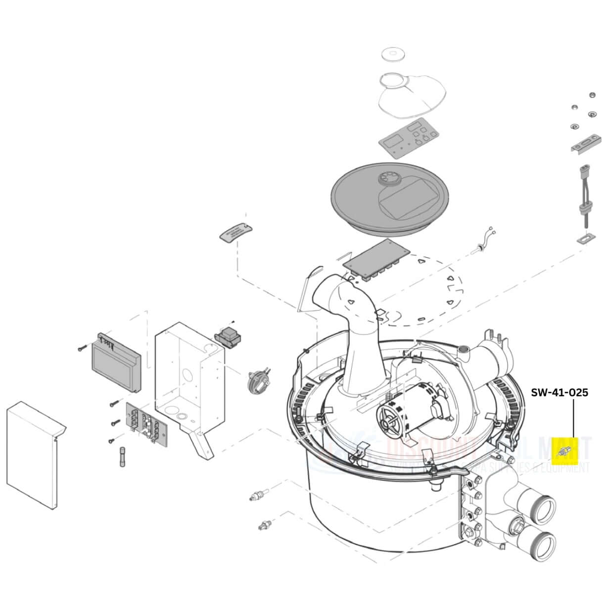 Exploded view diagram of Swimables Automatic Gas ShutOff Switch SW-41-025, compatible with Pentair heaters, from Discount Pool Mart DPM.