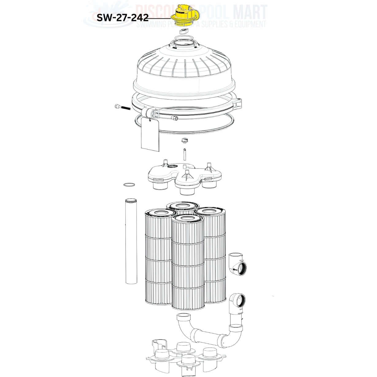Swimables DEX2420MAR2 Complete Manual Air Relief Assembly diagram for Hayward Filters at Discount Pool Mart DPM.