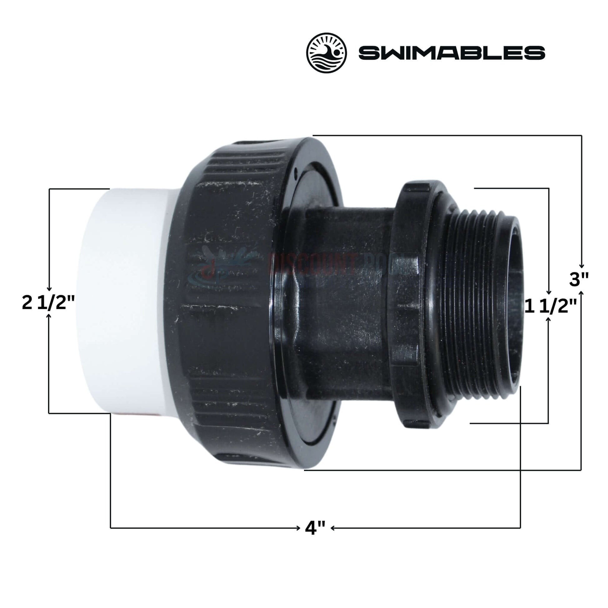 Swimables High Temp Union with measurements, 1.5" MIP connection, durable for pool systems, SKU SW-30-315, Discount Pool Mart DPM.