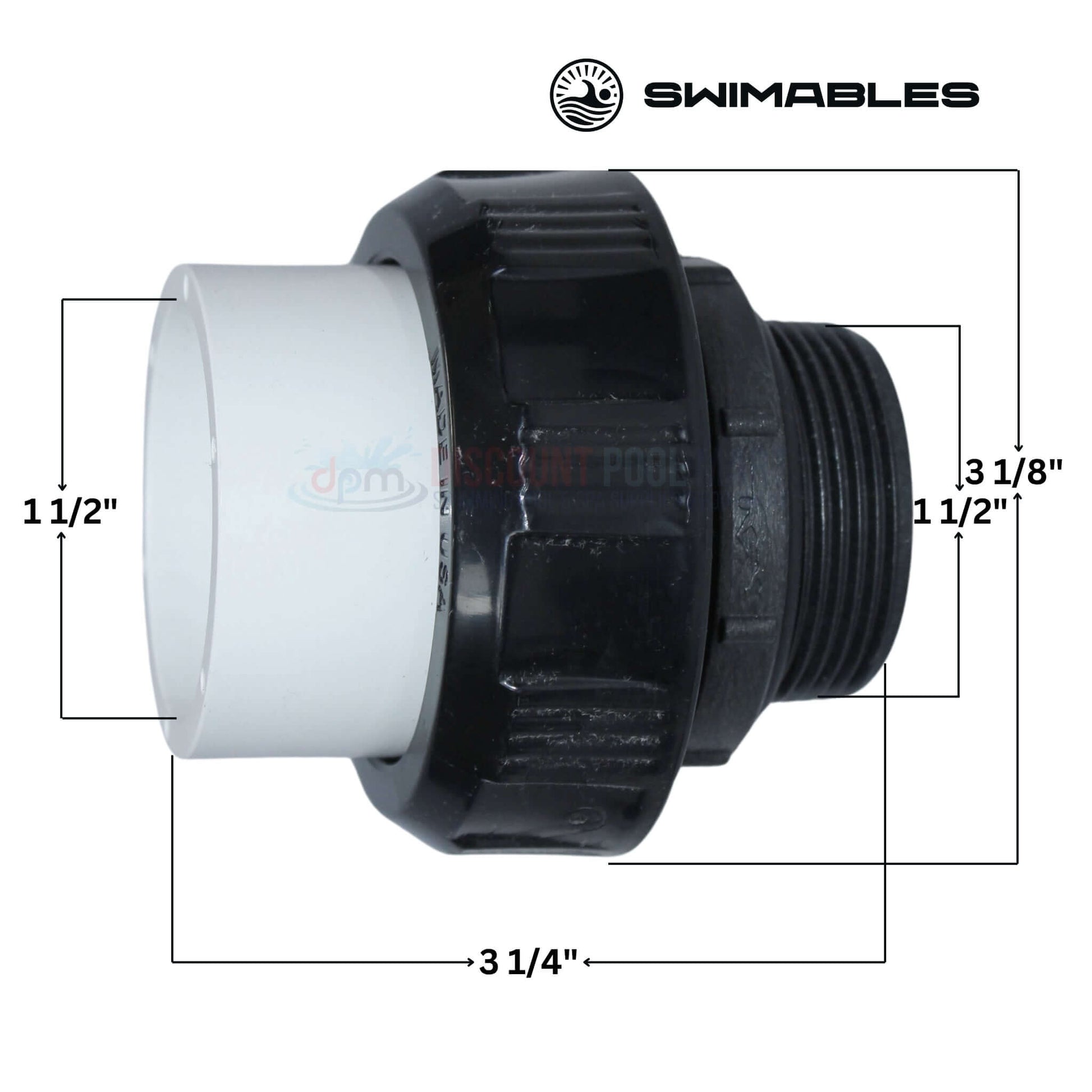 Swimables High Temp Union 1.5" MIP x 1.5" Socket Dimensions for Pool Equipment DPM SW-30-215