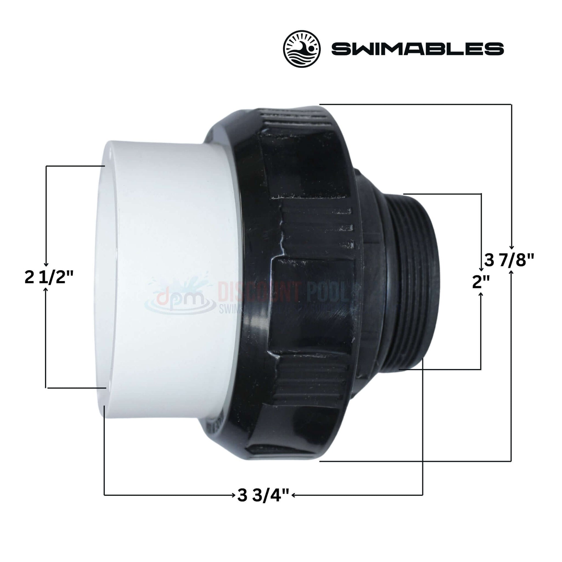 Swimables High Temp Union with 2" MIP x 2.5" Socket dimensions. Durable construction for pool systems, SKU SW-30-322.