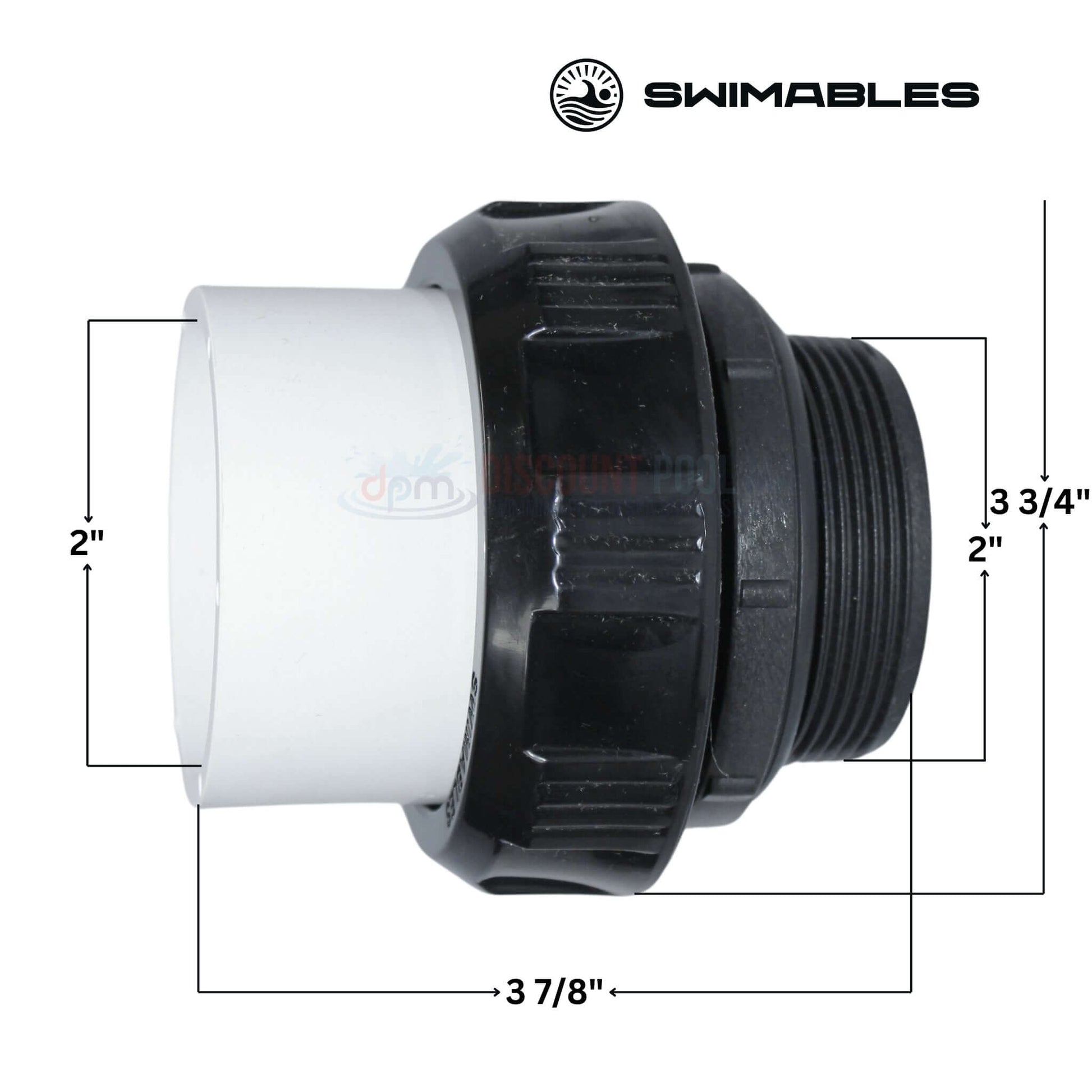 Swimables High Temp Union 2" MIP x 2" Socket union with dimensions for Discount Pool Mart DPM SW-30-220.