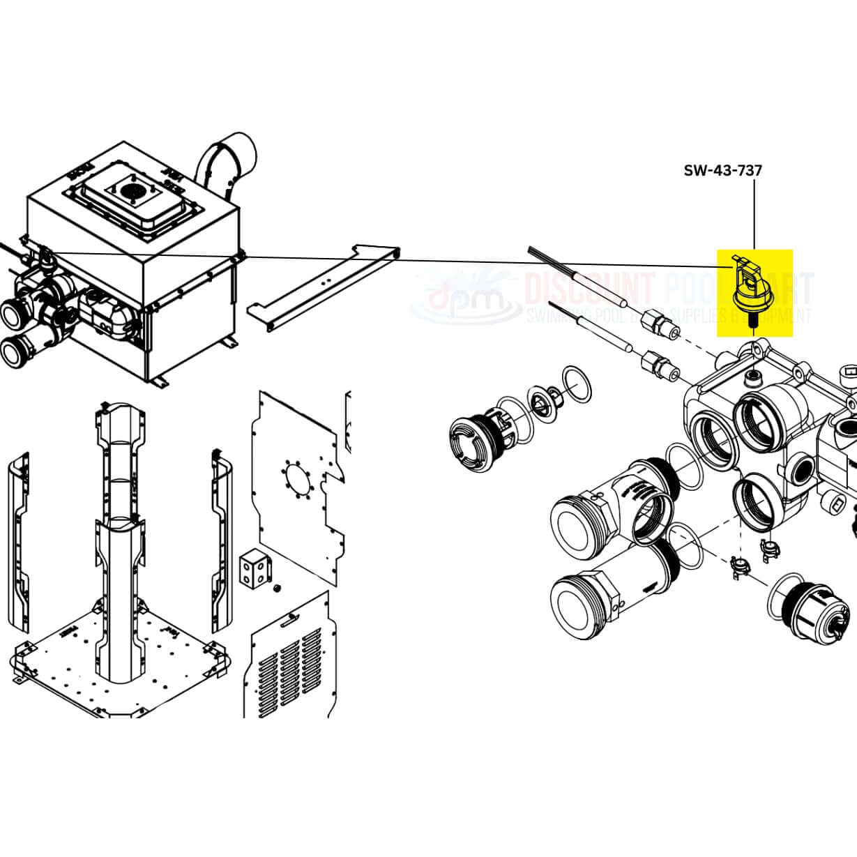 Diagram of Swimables Pressure Switch SW-43-737 for Raypak Low Nox Heaters from Discount Pool Mart DPM.