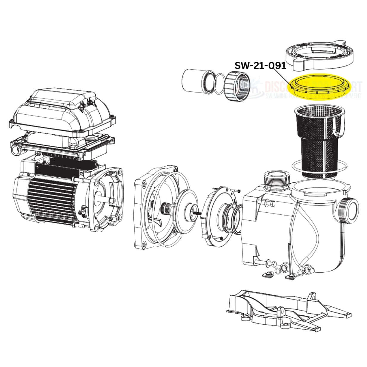Exploded view of Swimables Pump Lid SW-21-091 for Pentair SuperFlo, SuperMax Pumps at Discount Pool Mart DPM