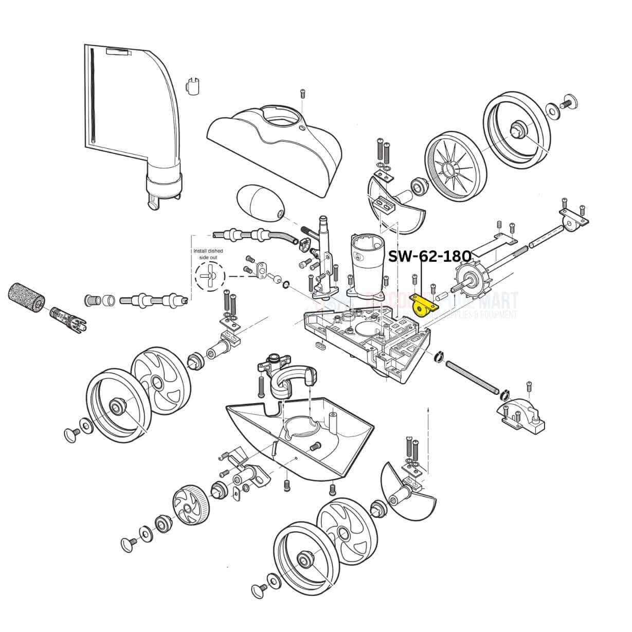Exploded view diagram of Swimables SW-62-180 Turbine Ball Bearing for Polaris Vac-Sweep 180 and 280 cleaners from Discount Pool Mart DPM.