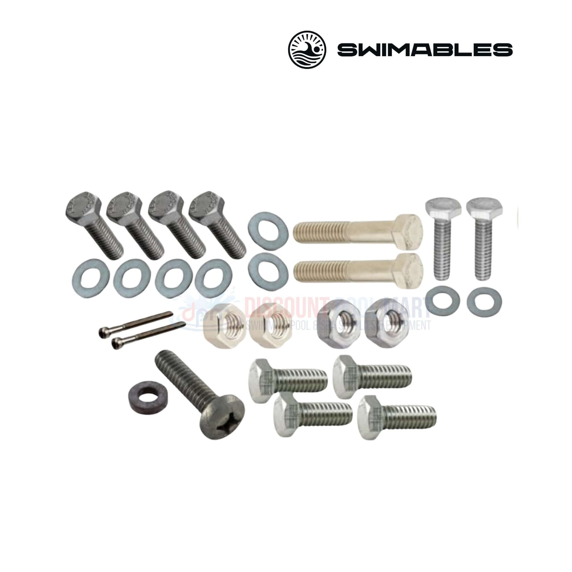 Swimables hardware kit with screws, washers, and fittings for pump repair, available at Discount Pool Mart DPM.