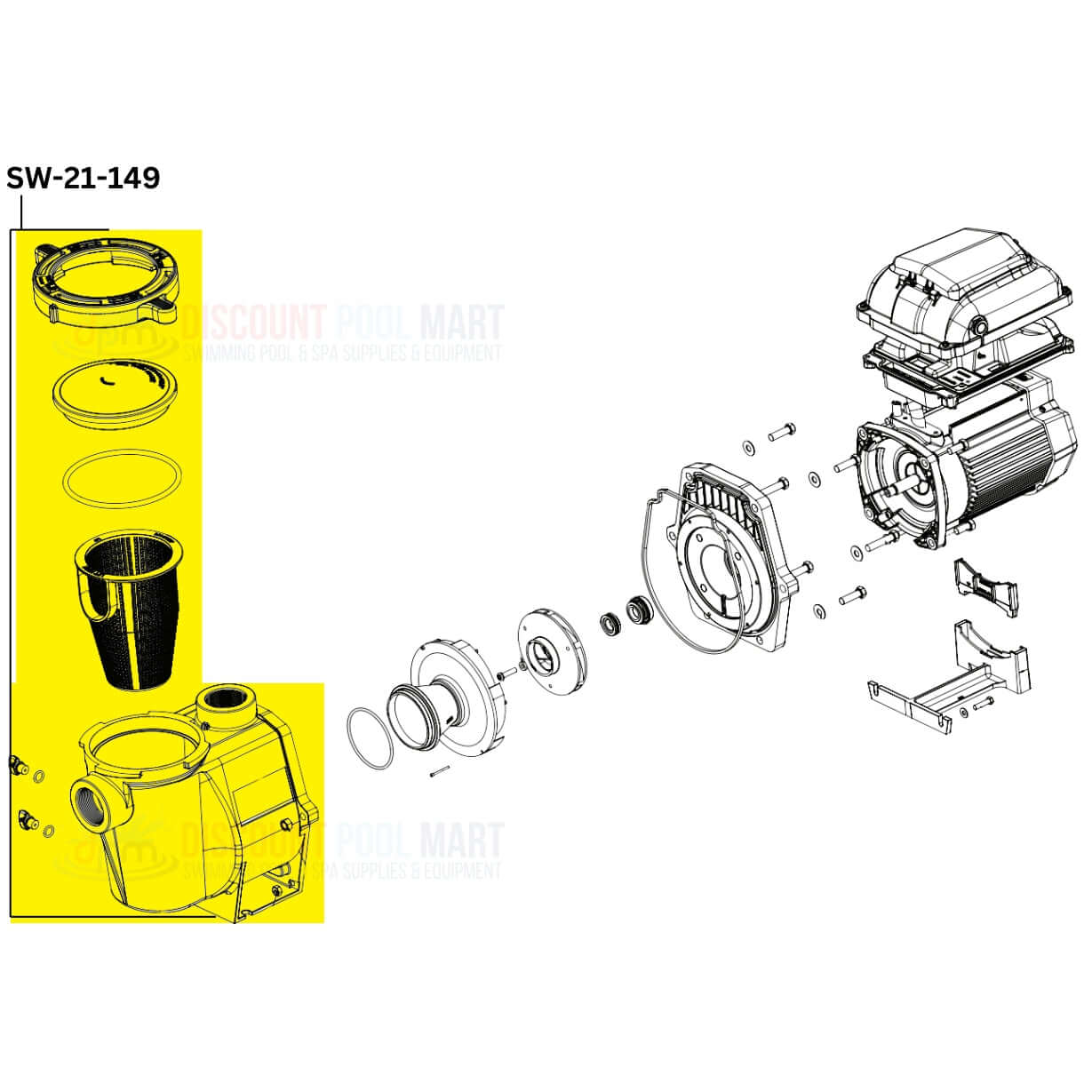 Diagram of Swimables Wet End Volute Pot Kit SW-21-149 for WhisperFlo and IntelliFlo pumps at Discount Pool Mart DPM.