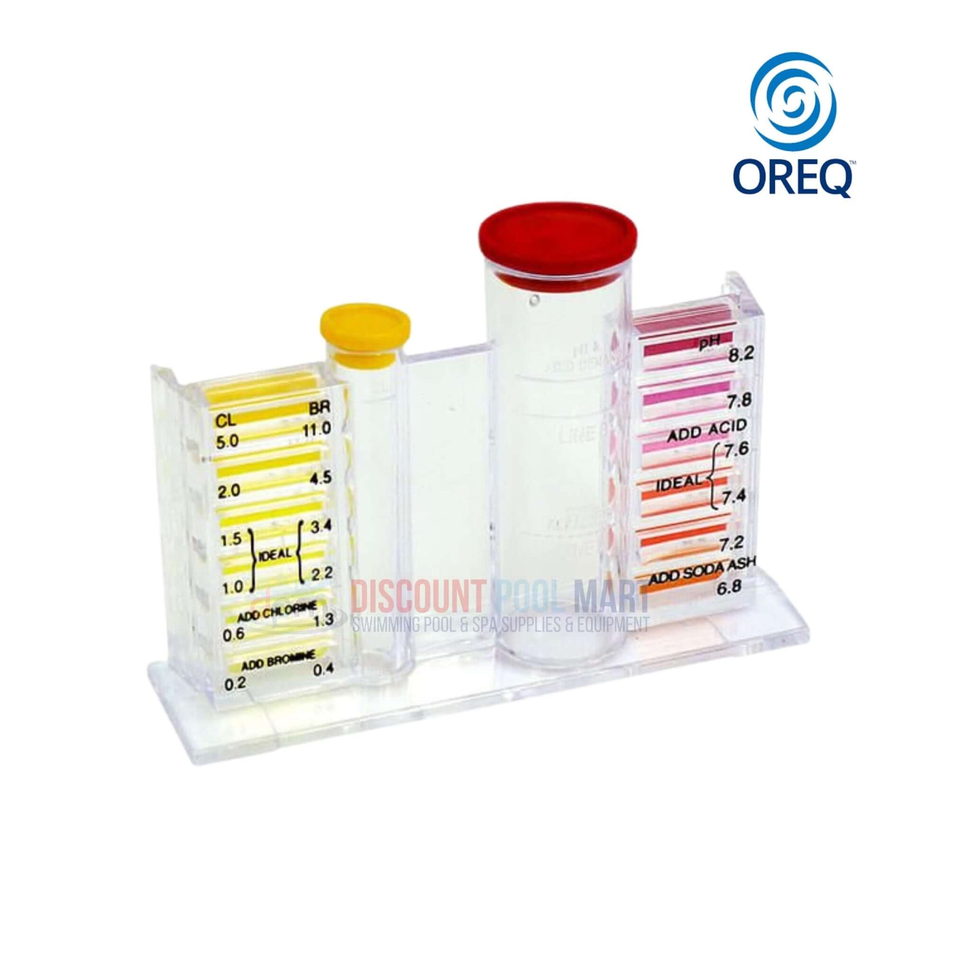 TK400 | Oreq 4-Way Pool Water Test Kit showing clear test block for accurate pH, chlorine, and alkalinity tests, from Discount Pool Mart.