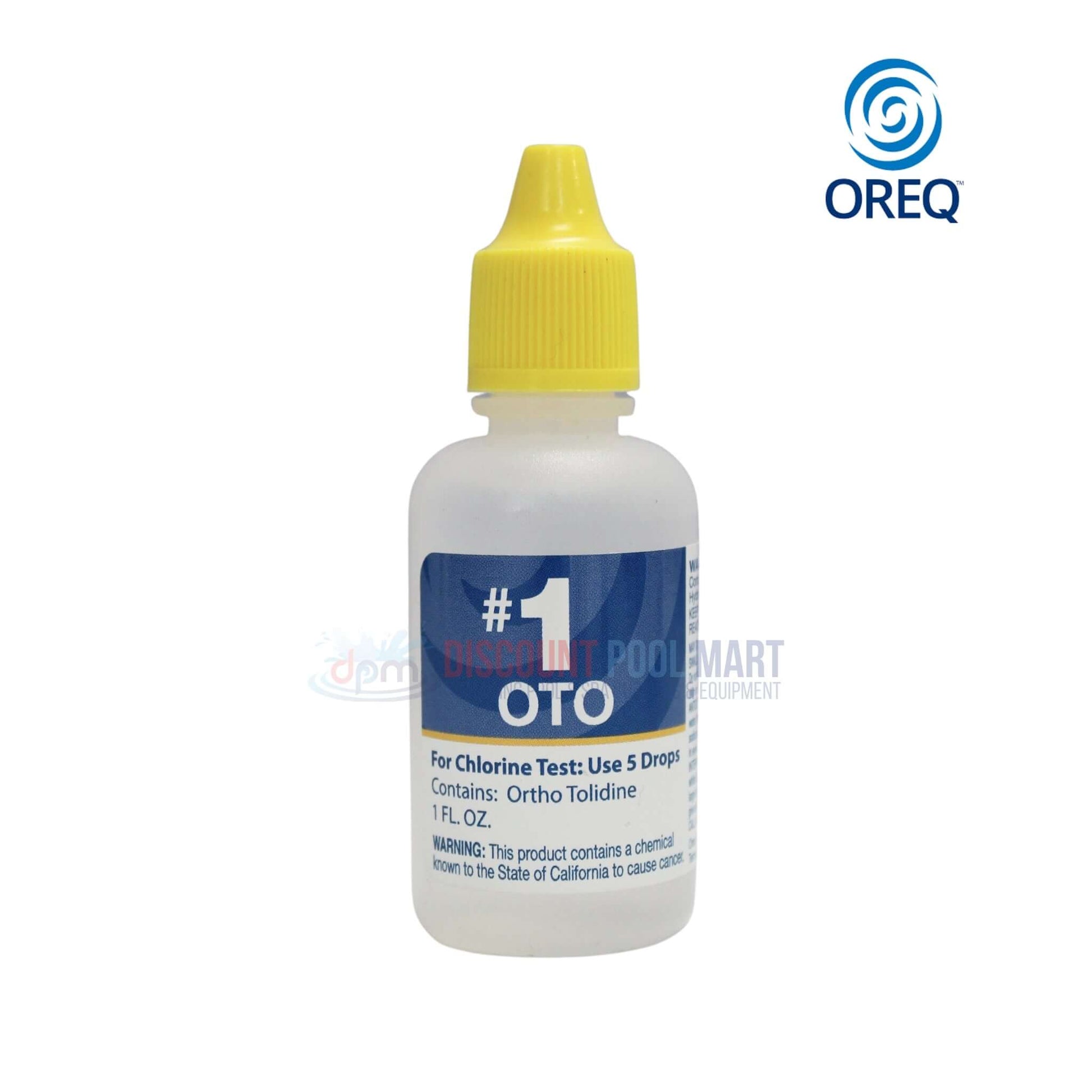TK400 | Oreq 4-Way Pool Water Test Kit OTO reagent bottle with yellow cap for chlorine testing at Discount Pool Mart.